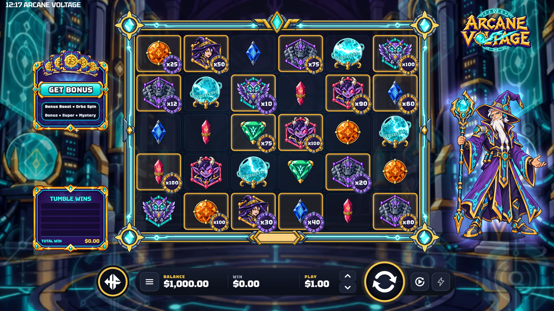 Arcane Voltage slot gameplay reels