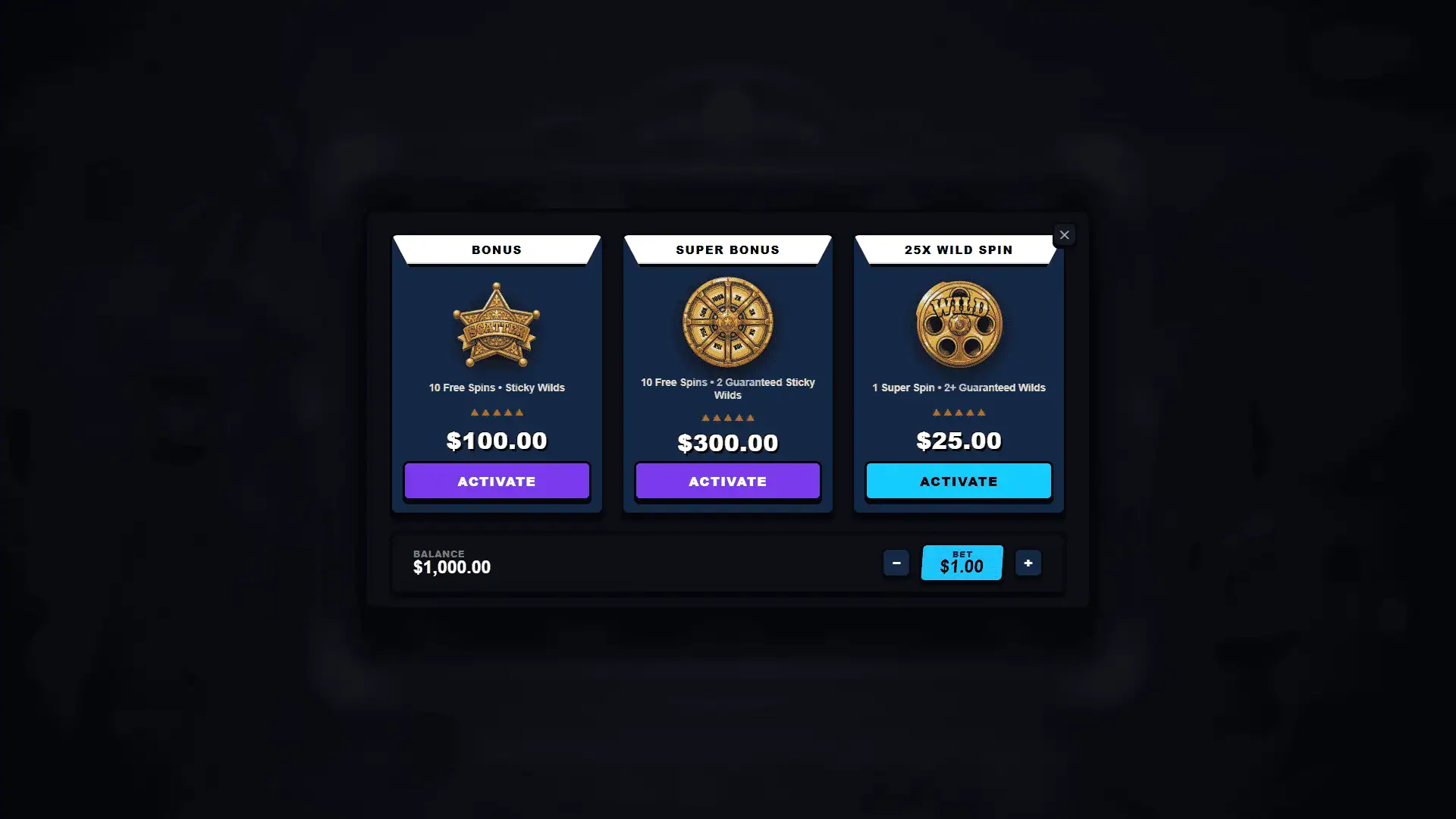 Six Gun Bounty bonus buy menu