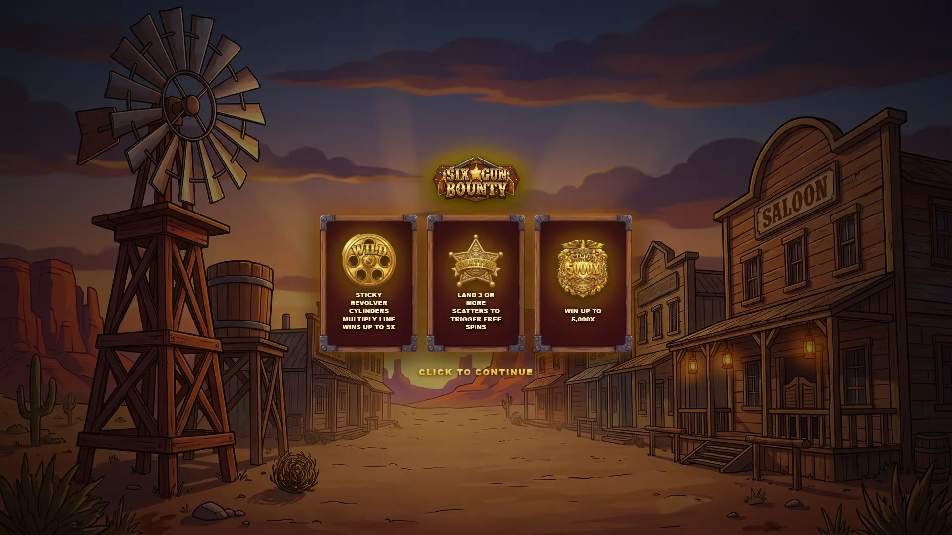 Six Gun Bounty slot intro screen