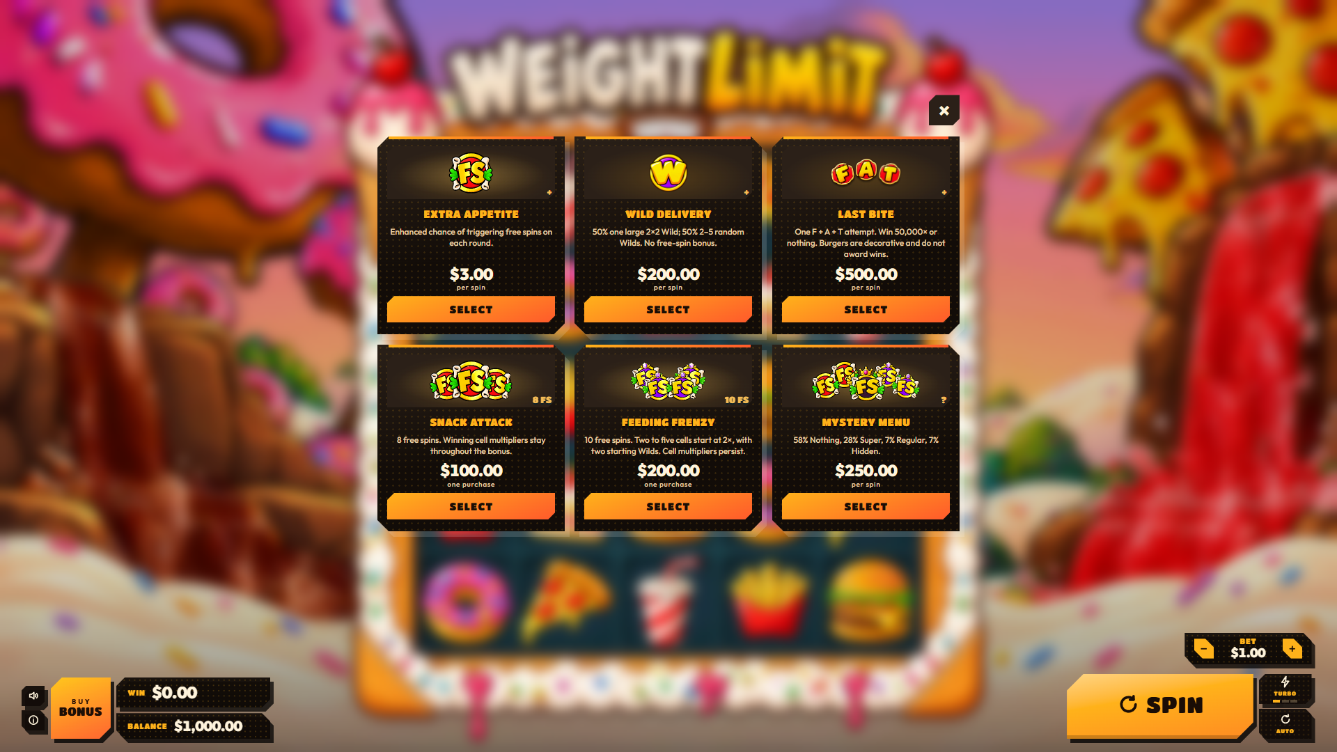 Weight Limit bonus buy menu