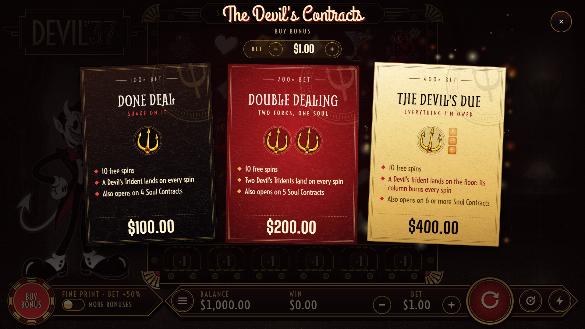 Devil &rsquo;37 bonus buy menu