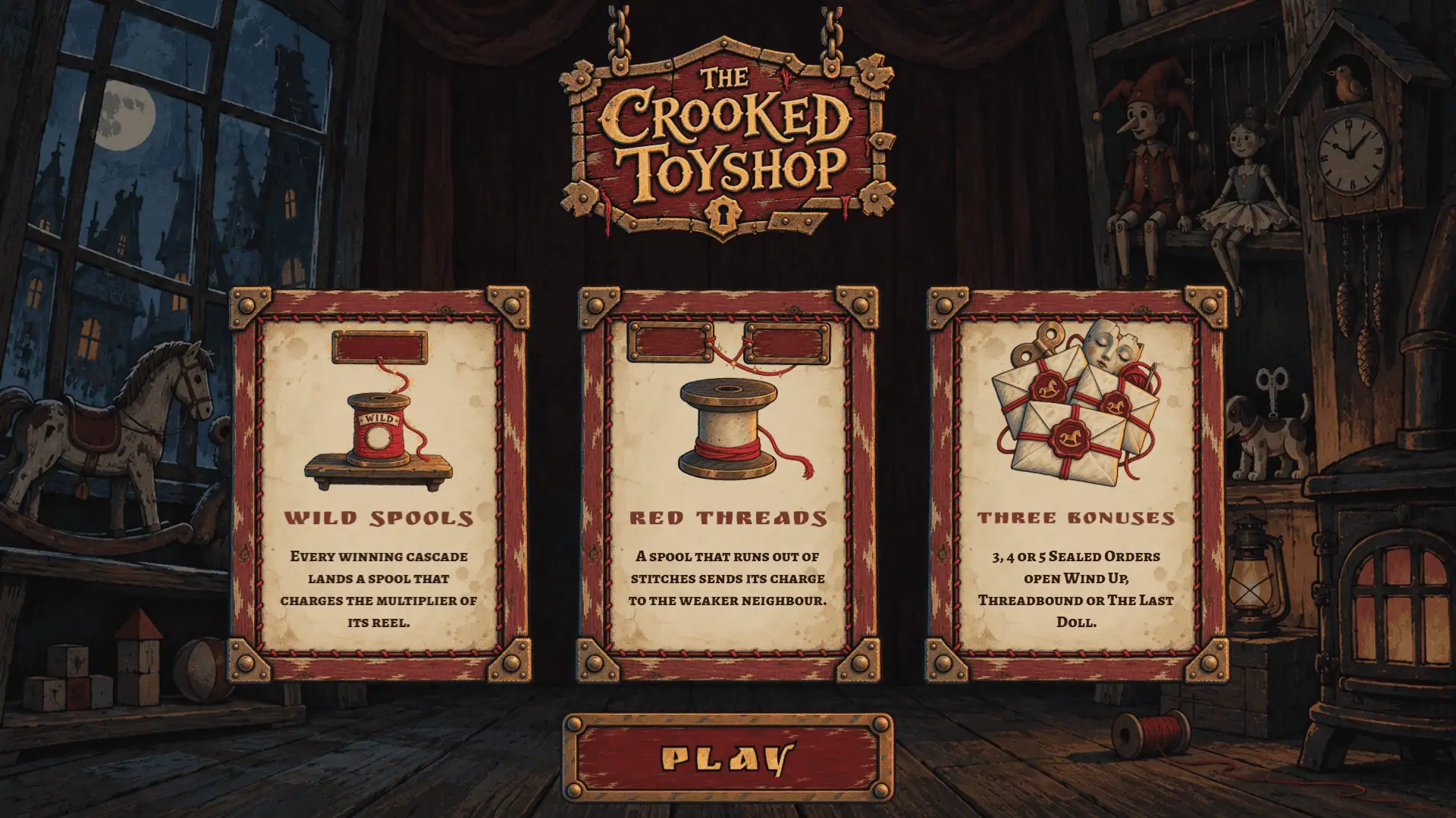 The Crooked Toyshop slot intro screen