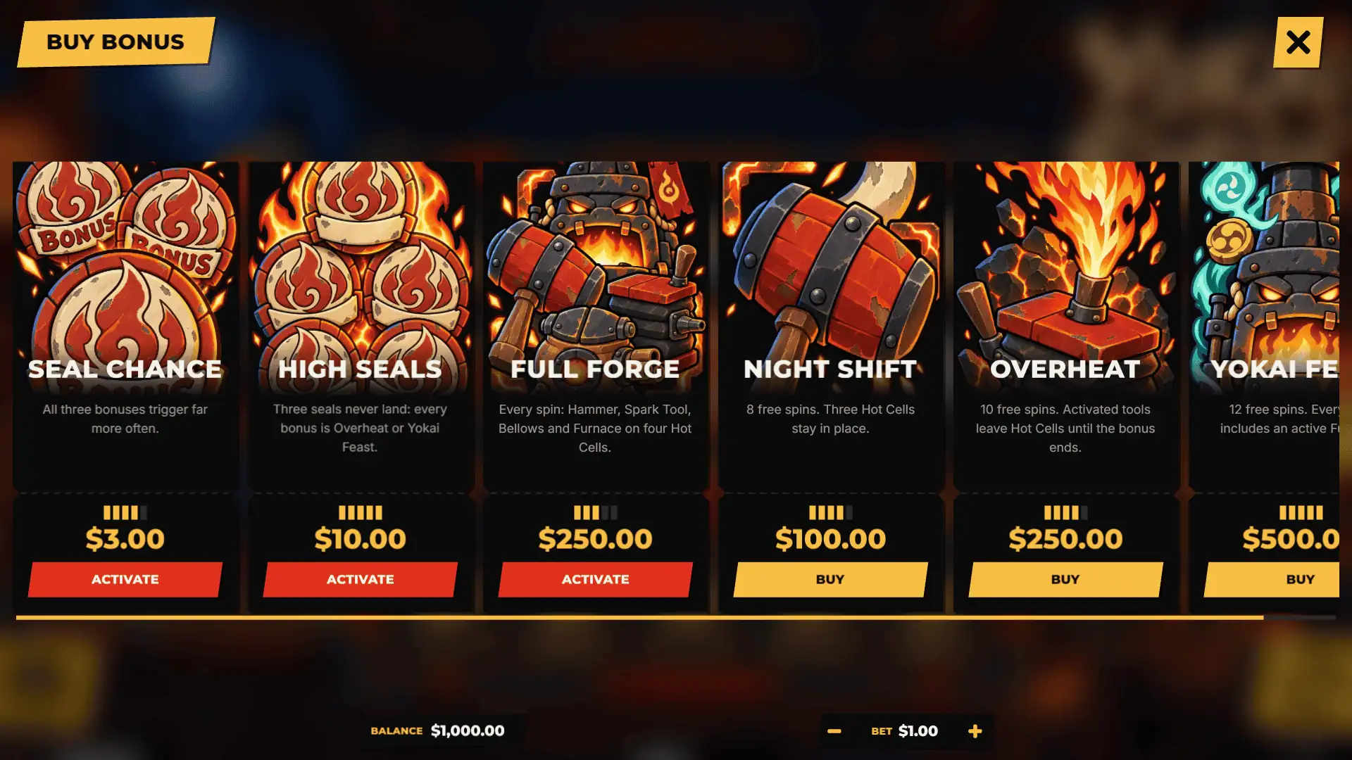 Yokai Forge bonus buy menu