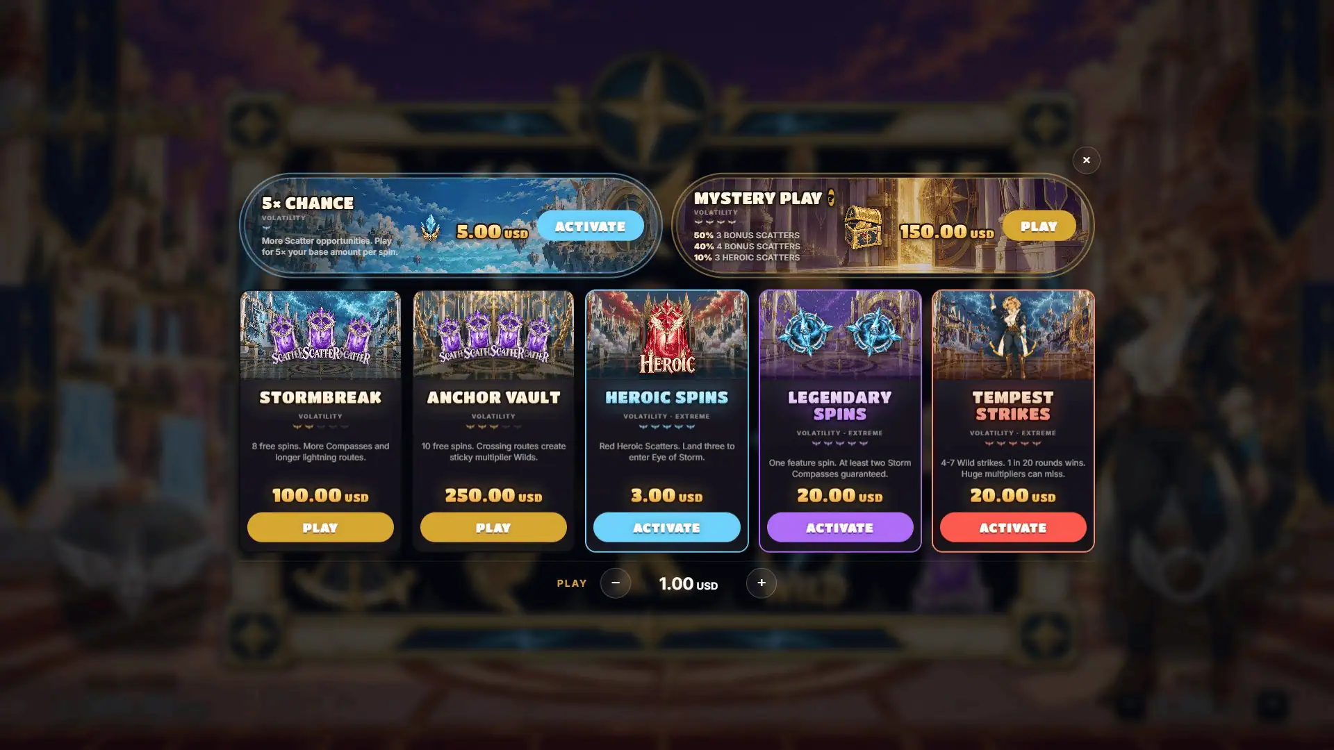 Storm Vault bonus buy menu