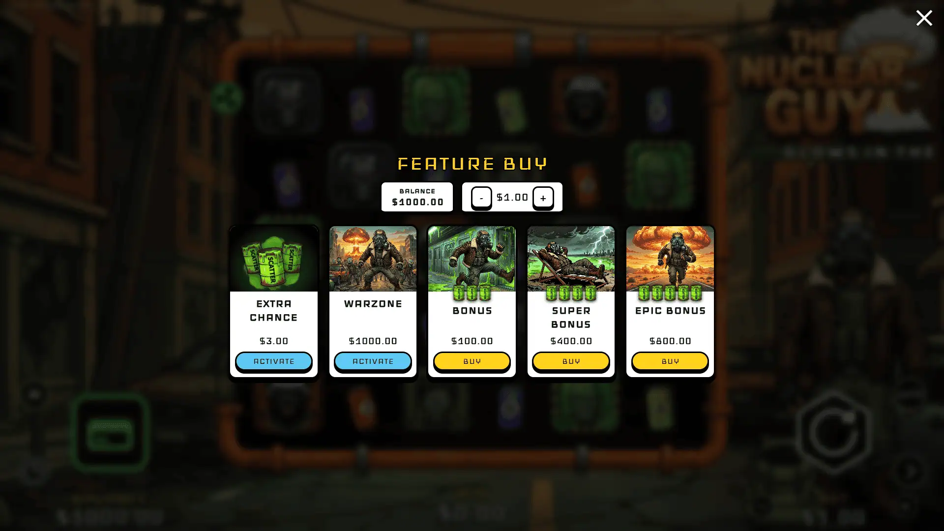 The Nuclear Guy bonus buy menu