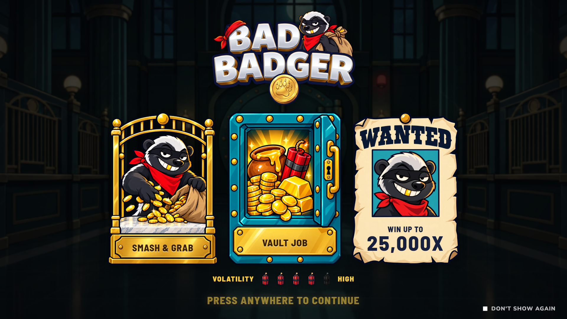 Bad Badger slot intro screen