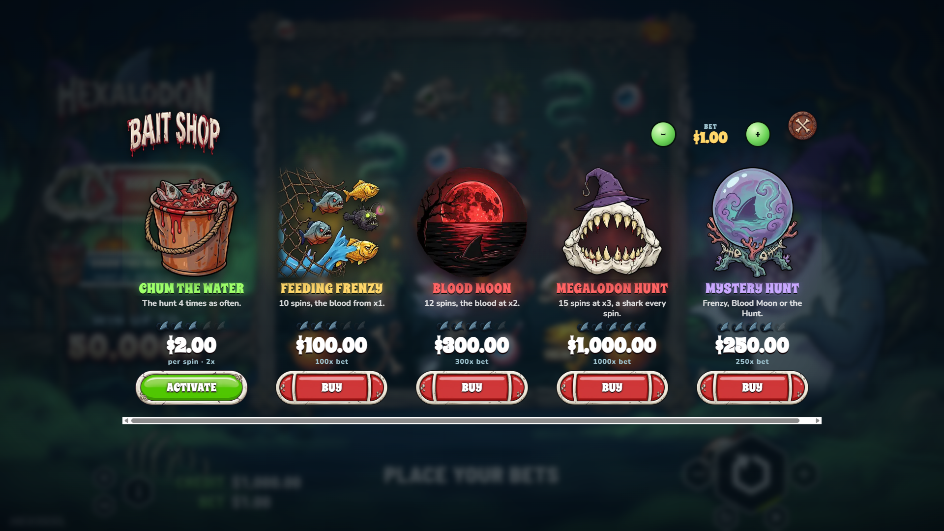 Hexalodon bonus buy menu