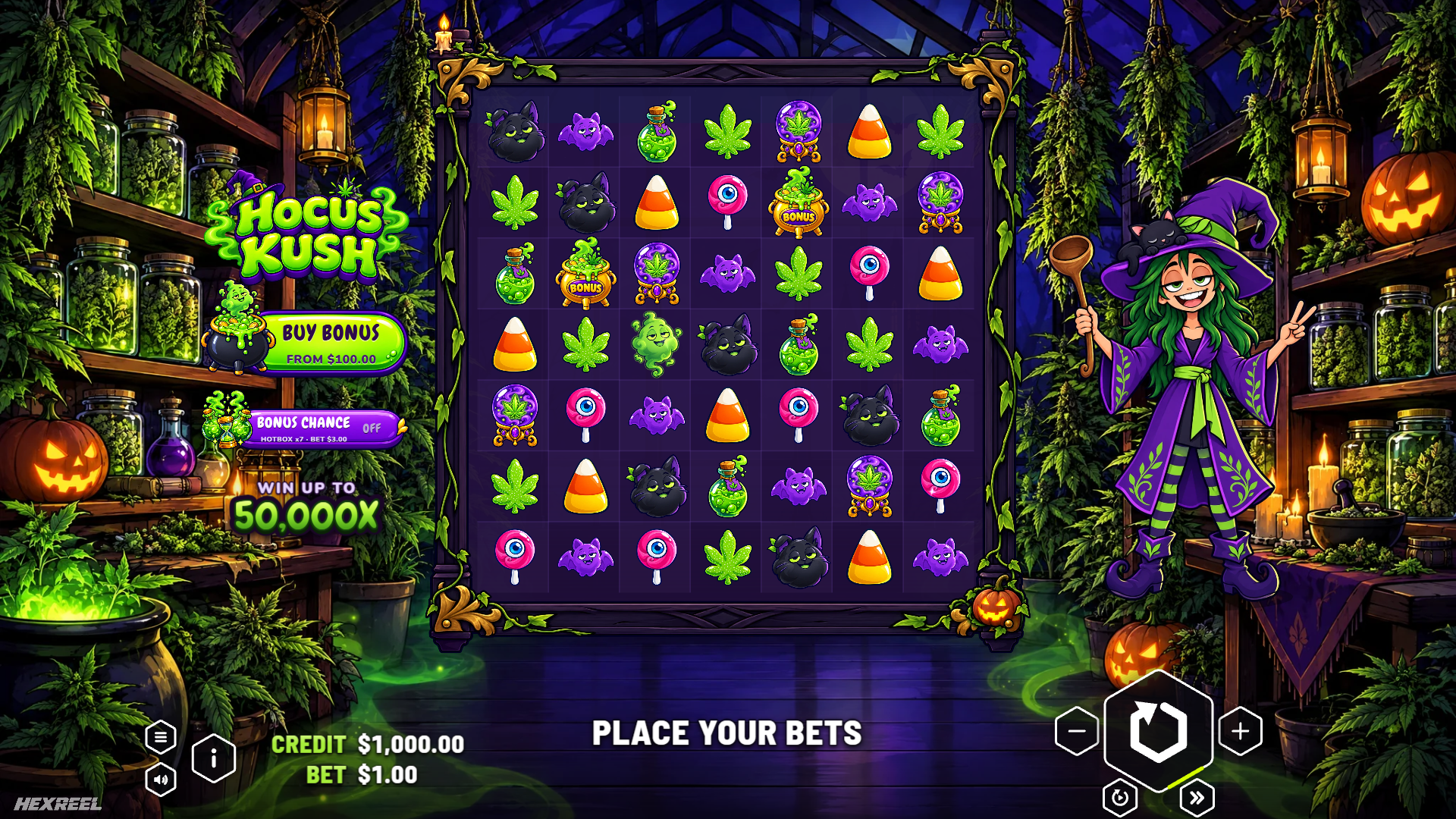 Hocus Kush slot gameplay reels