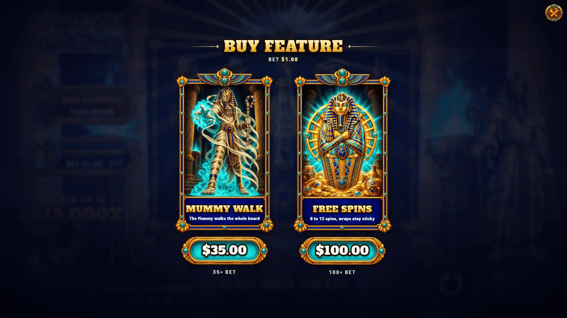 Pharaoh Unwrapped bonus buy menu