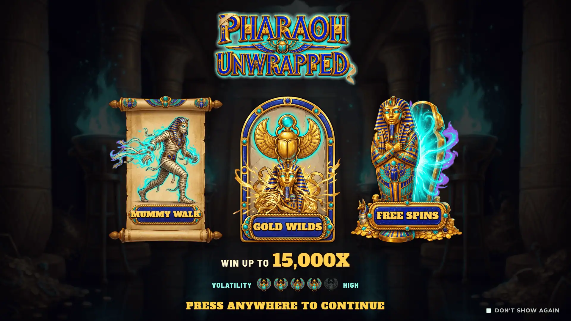 Pharaoh Unwrapped slot intro screen