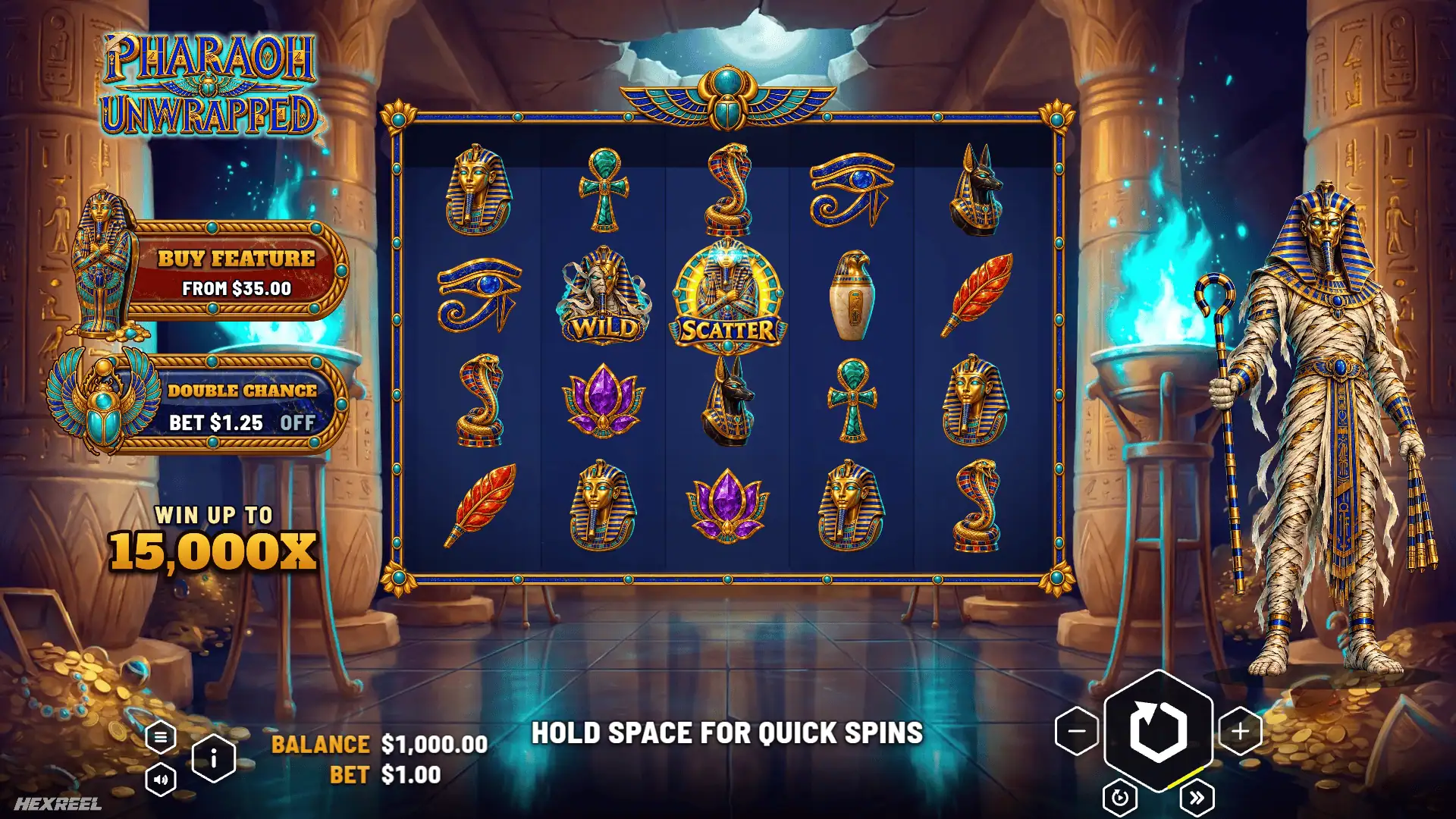 Pharaoh Unwrapped slot gameplay reels