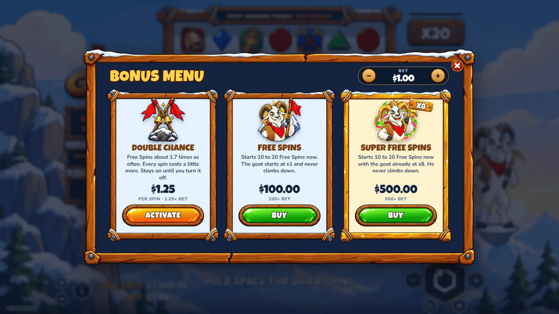 Top Goat bonus buy menu