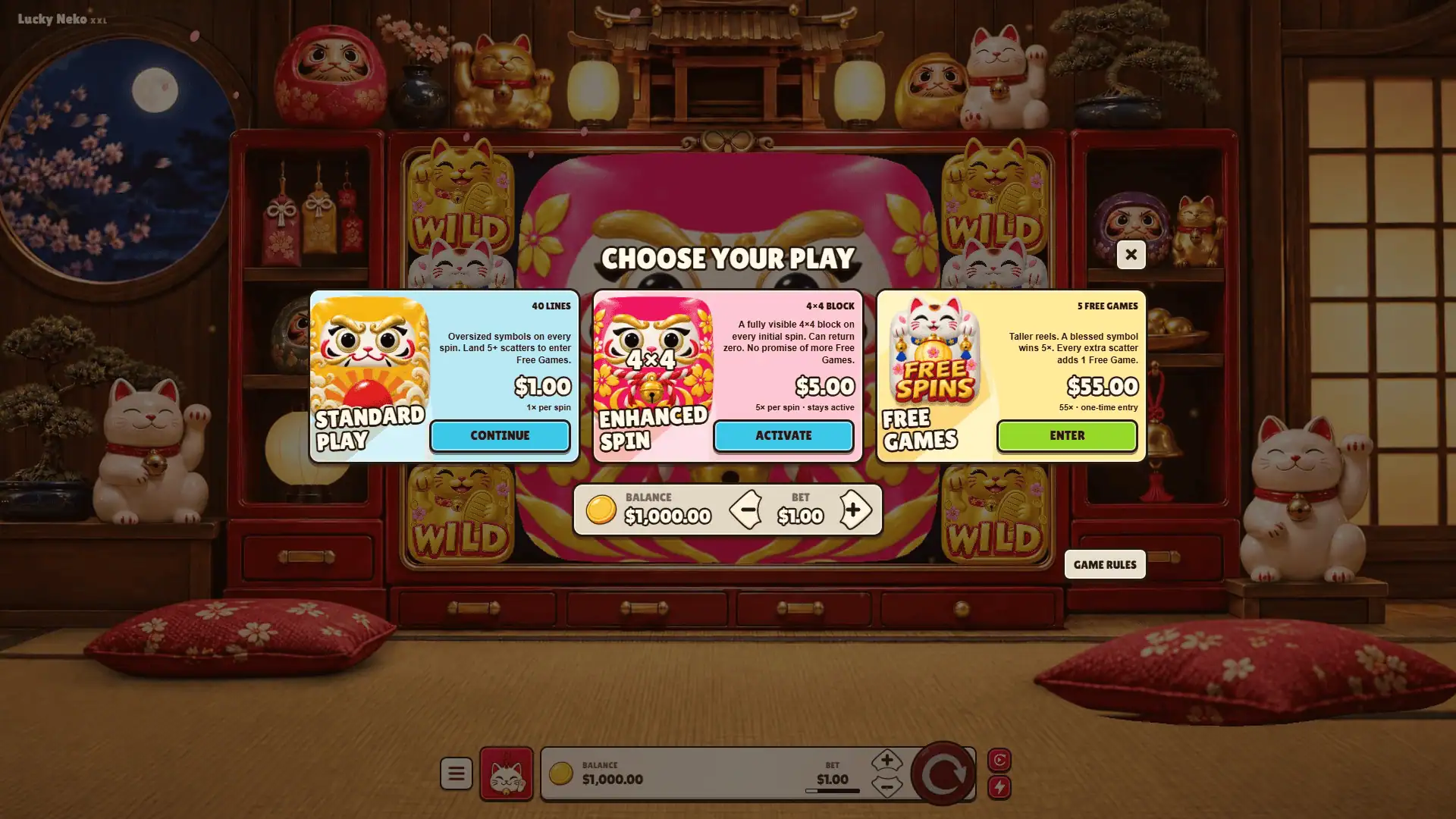 Lucky Neko XXL bonus buy menu