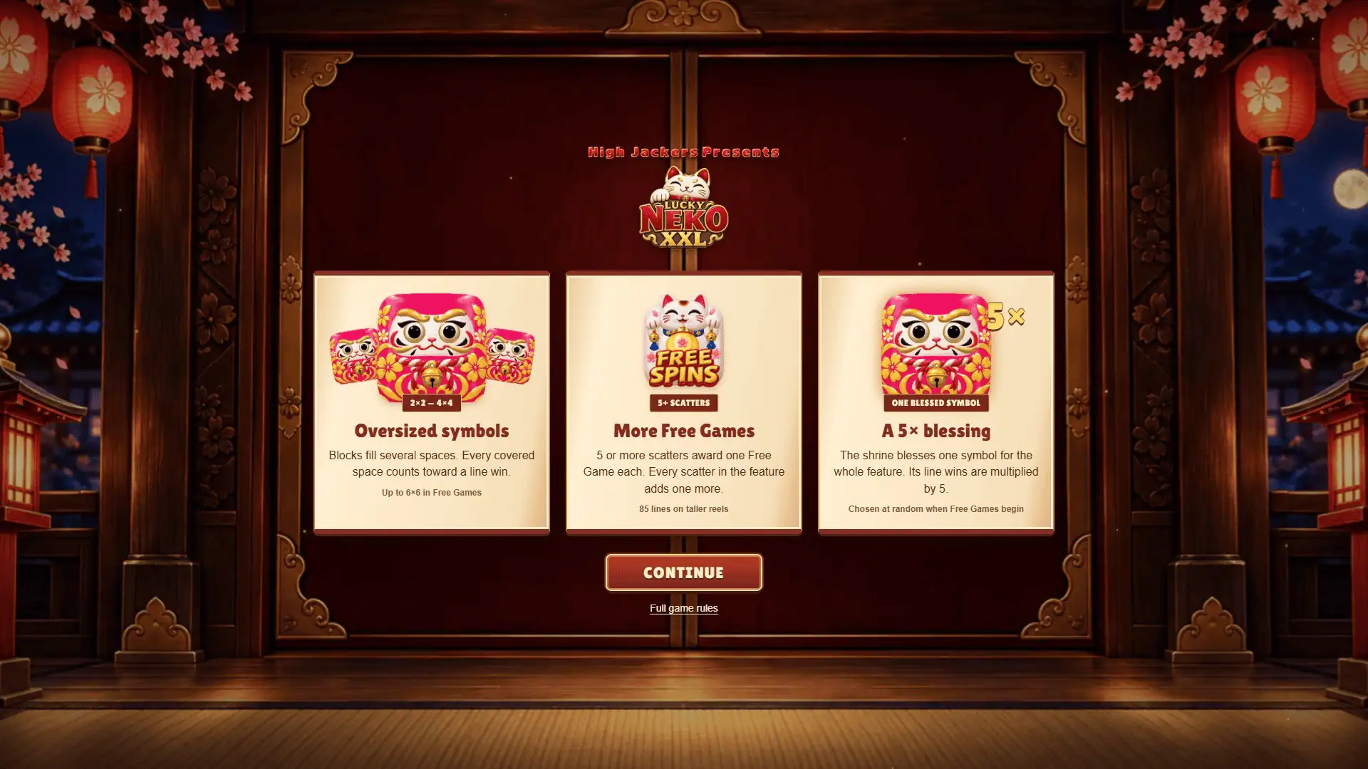 Lucky Neko XXL slot intro screen