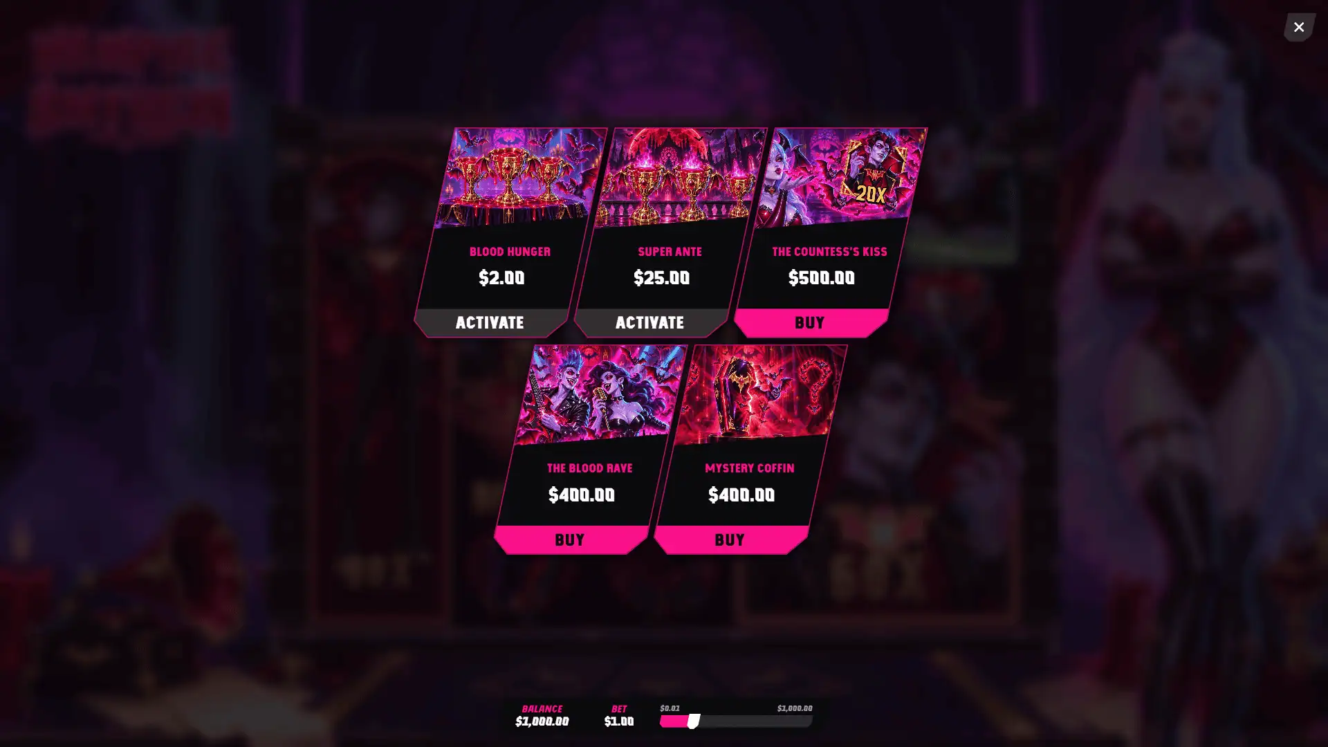 Vampire Anthem bonus buy menu