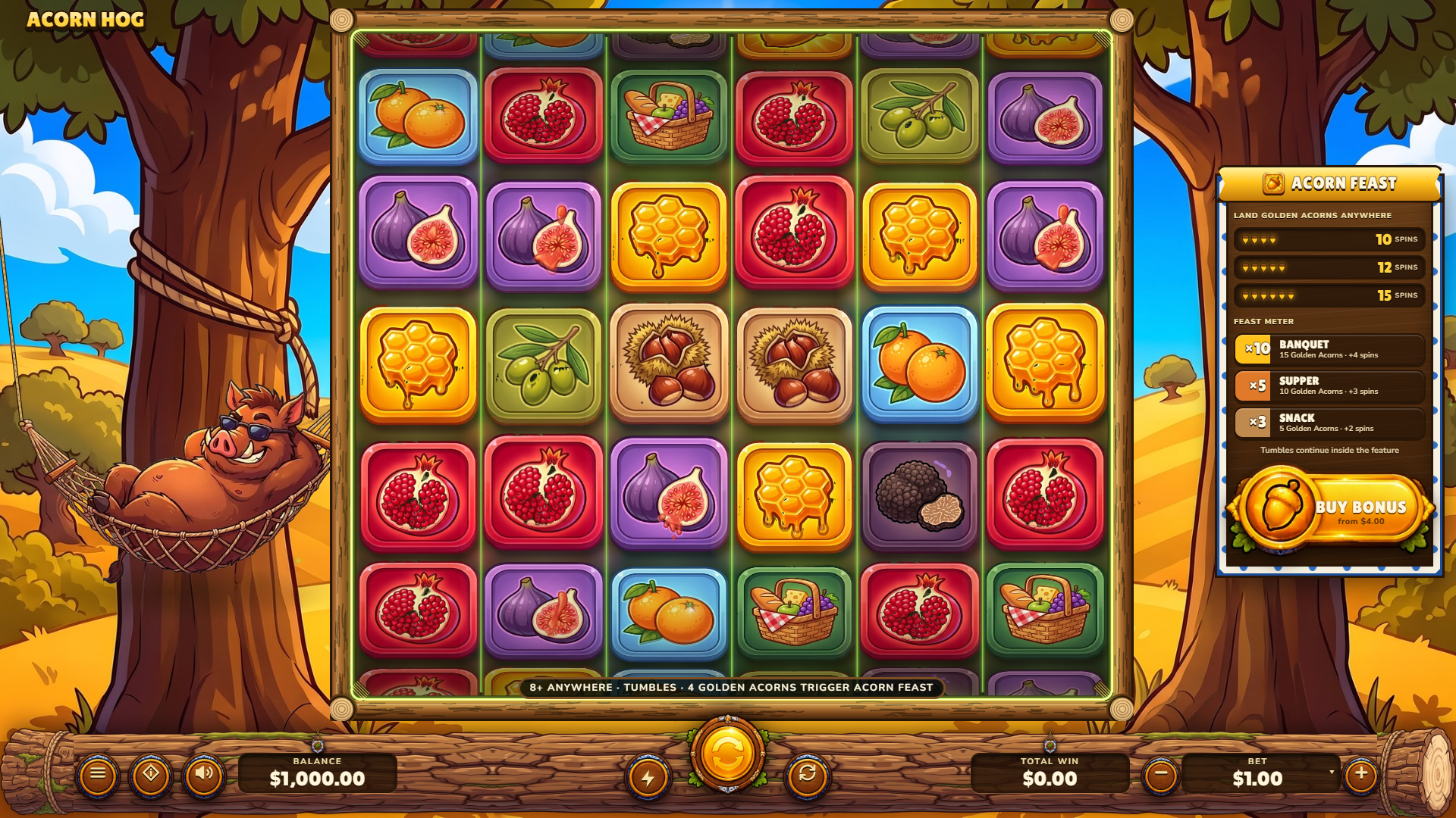 Acorn Hog slot gameplay reels