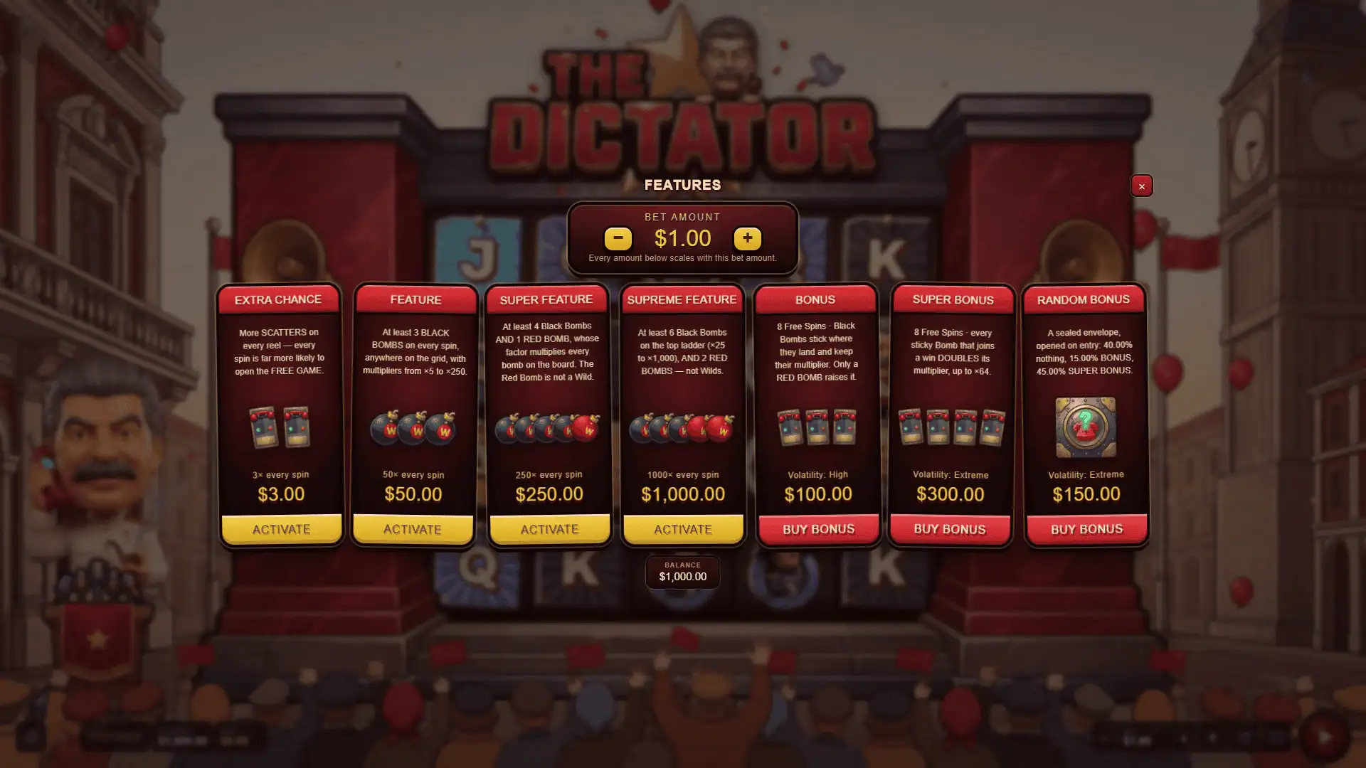 The Dictator bonus buy menu
