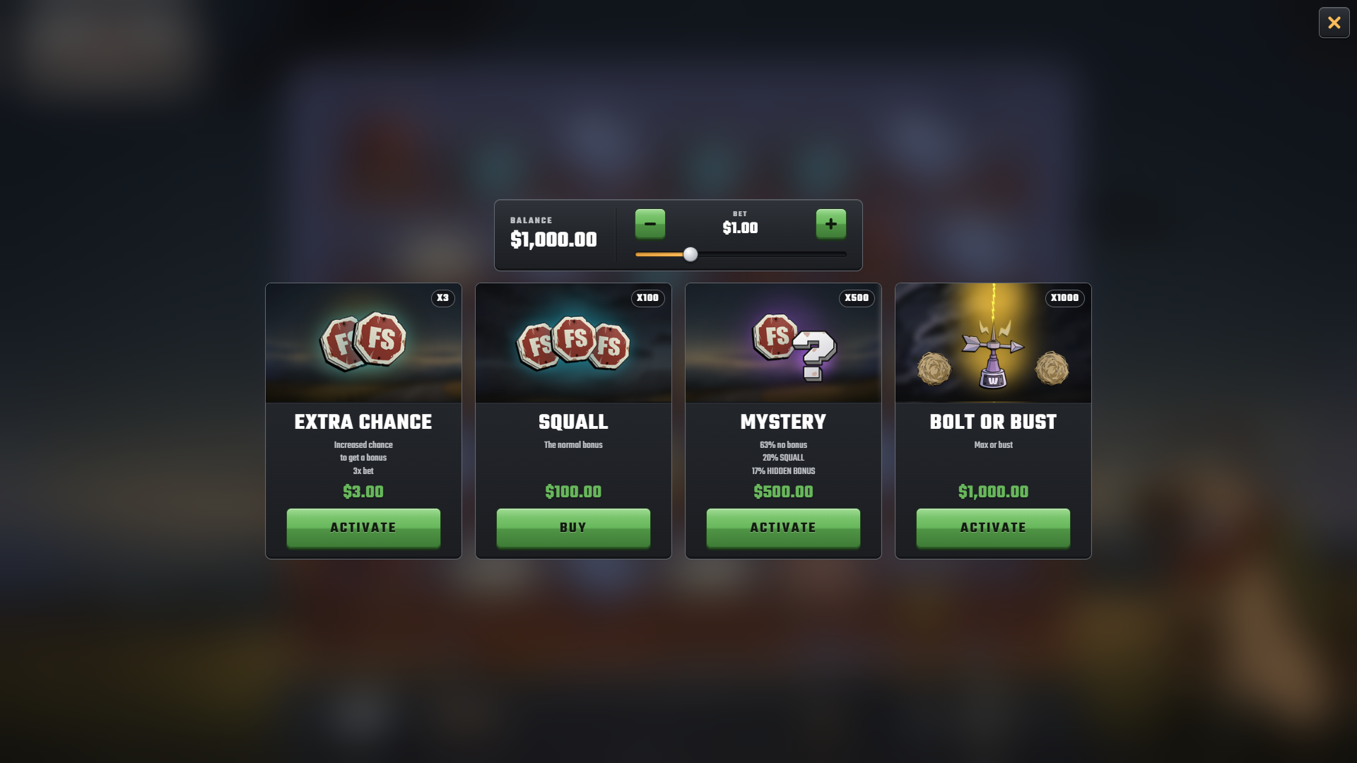 The Dryline bonus buy menu