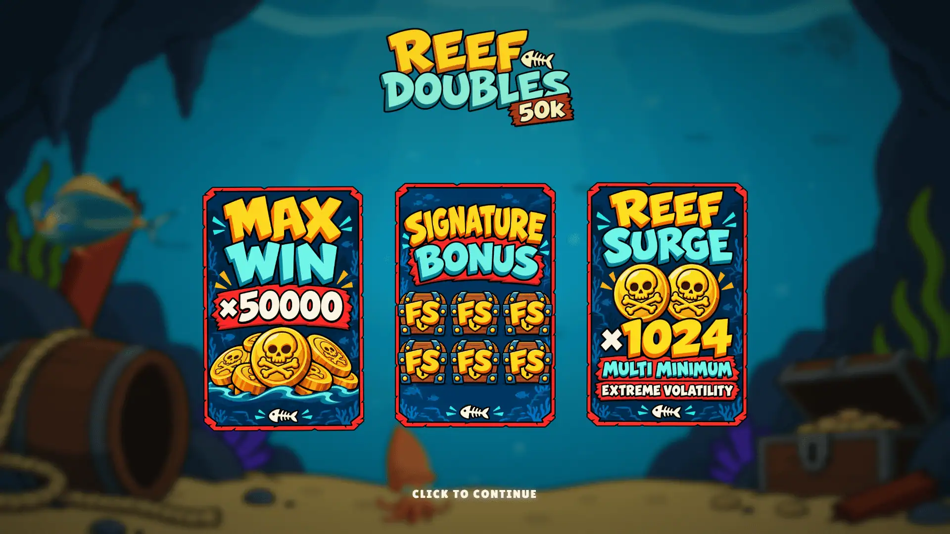 Reef Doubles 50K slot intro screen