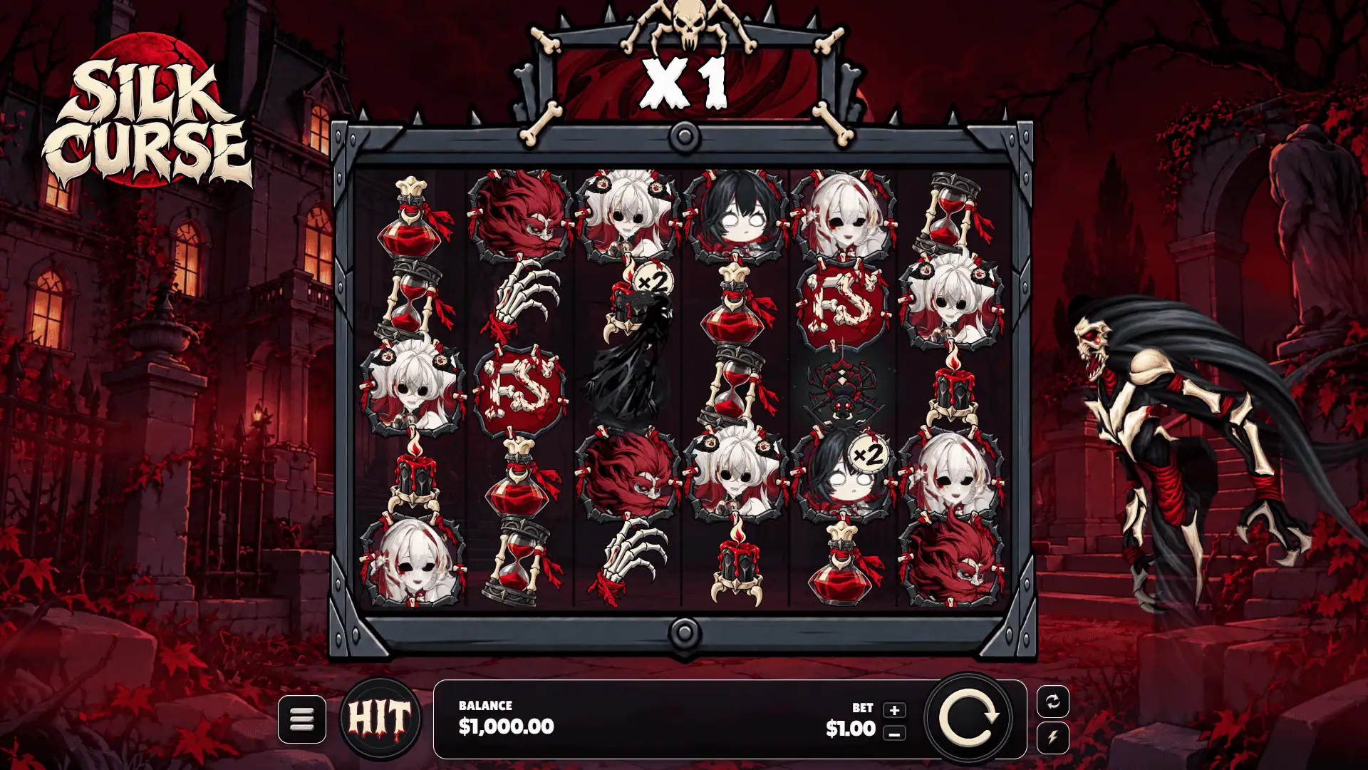 Silk Curse slot gameplay grid