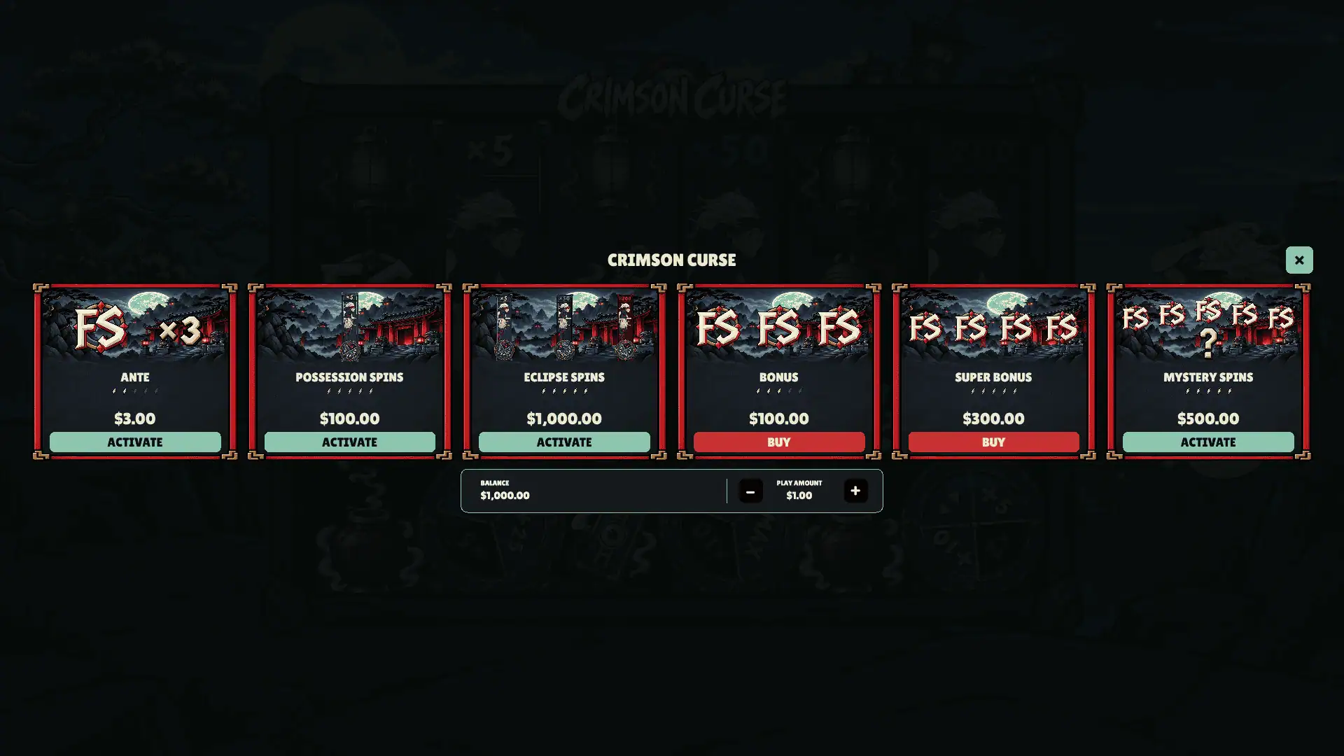 Crimson Curse bonus buy menu