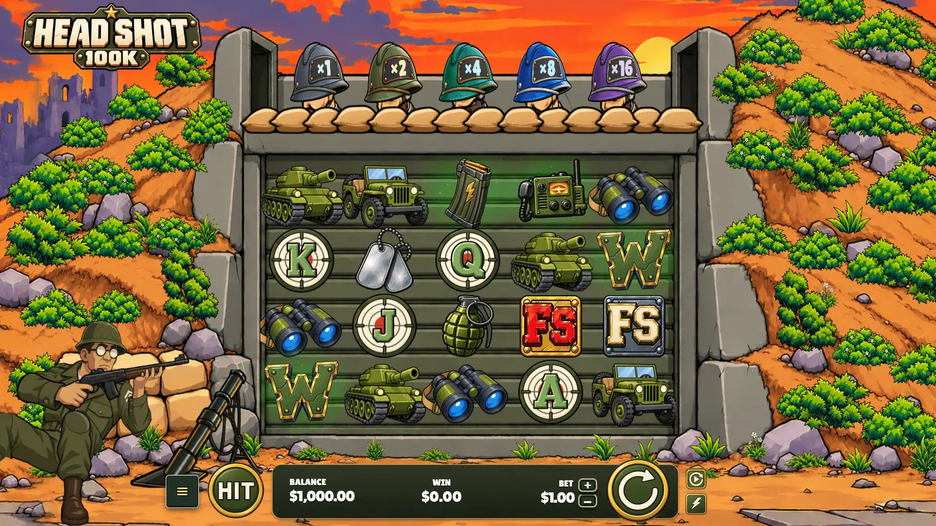 Head Shot 100K slot gameplay reels