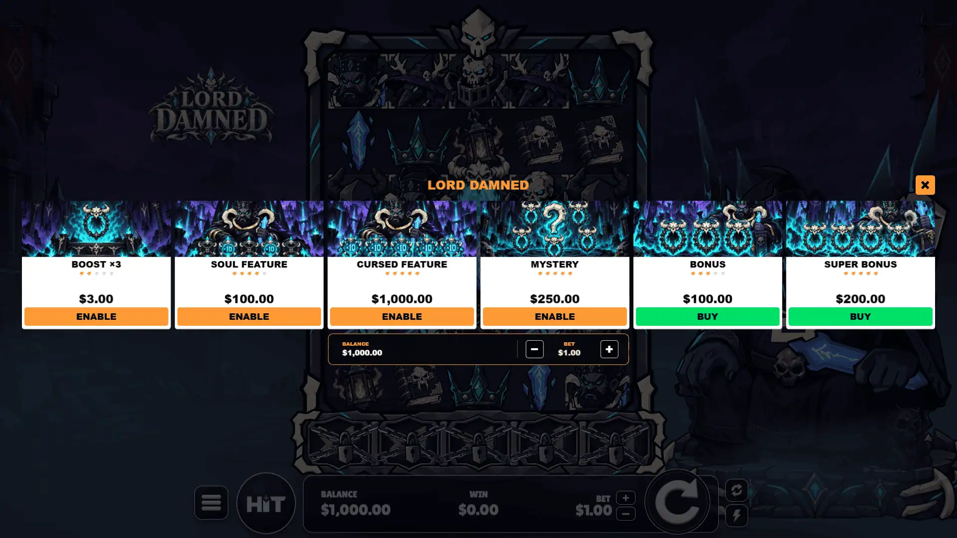 Lord Damned bonus buy menu