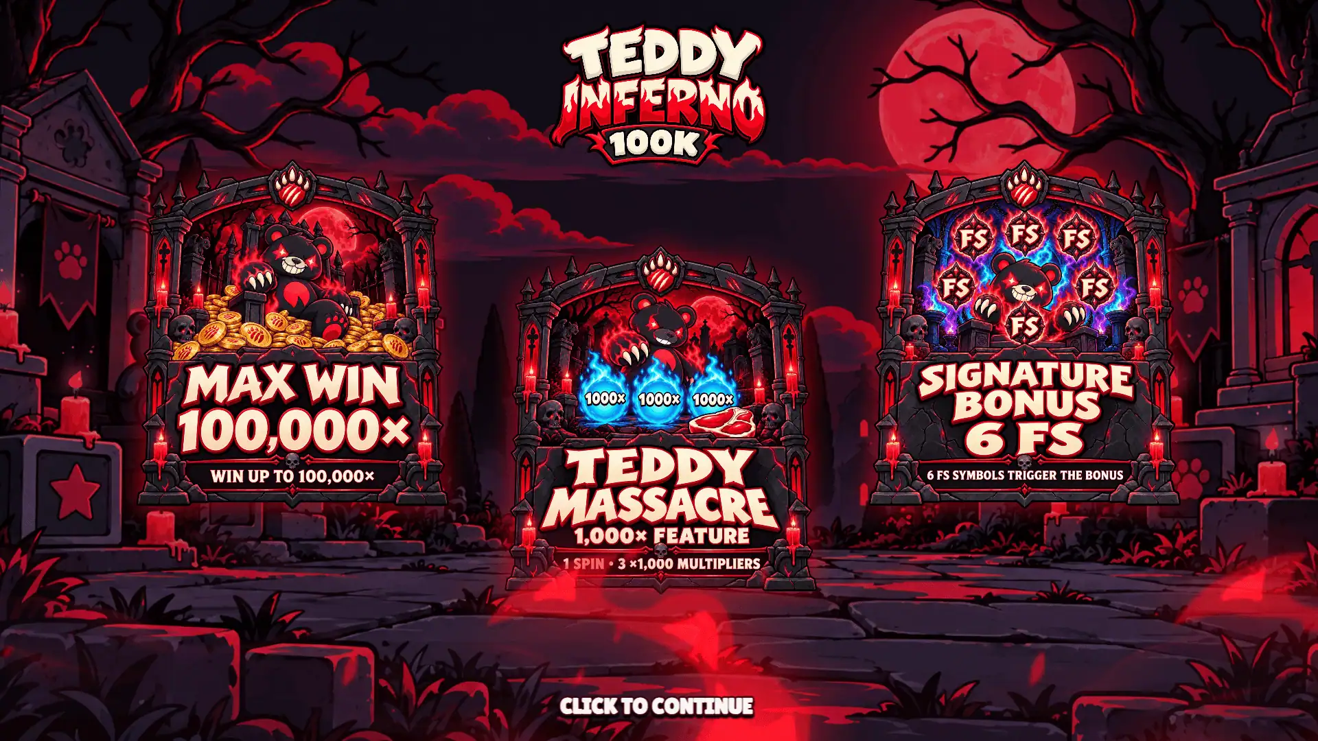 Teddy Inferno 100K slot intro screen