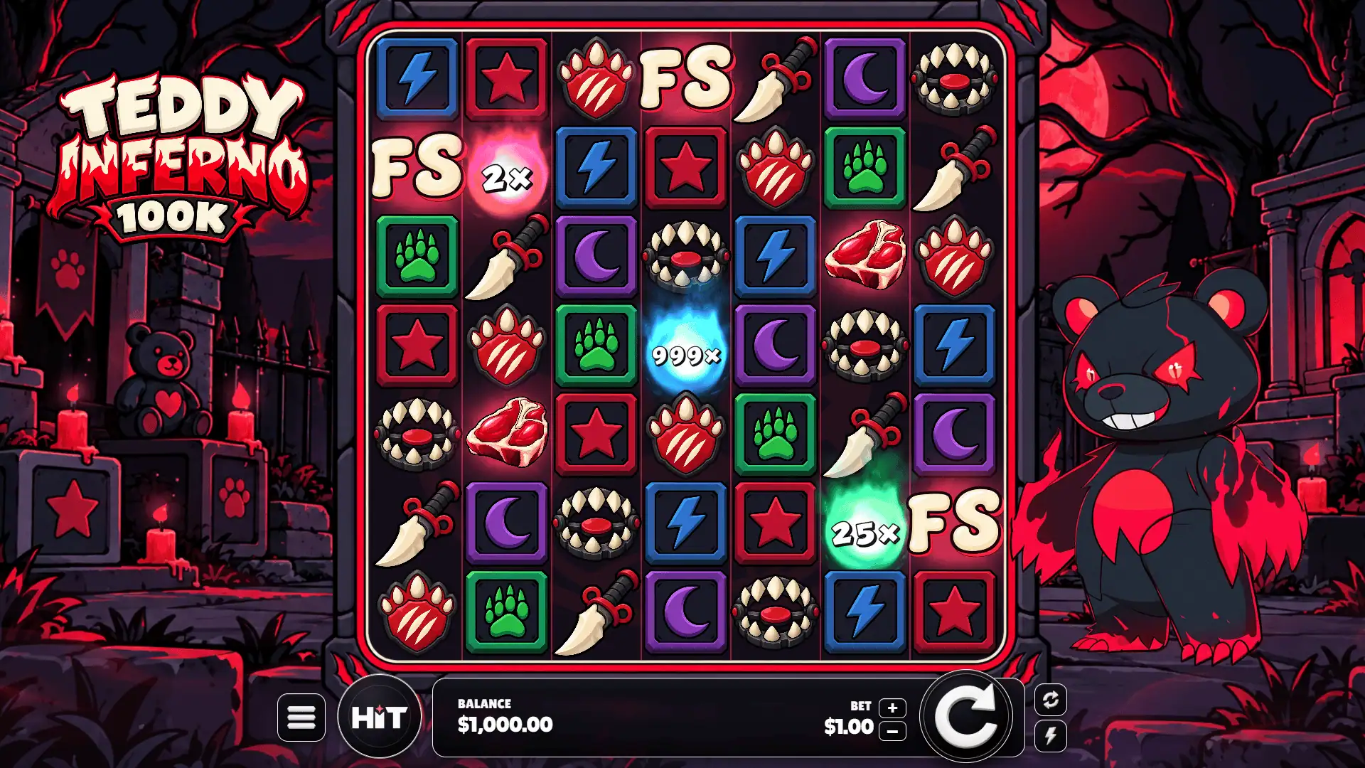 Teddy Inferno 100K slot gameplay reels