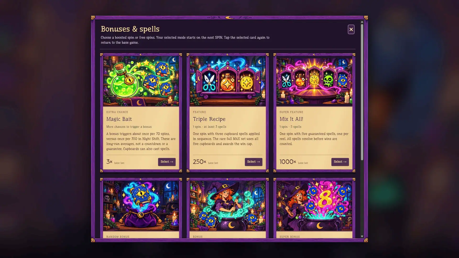 Witch Shop bonus buy menu