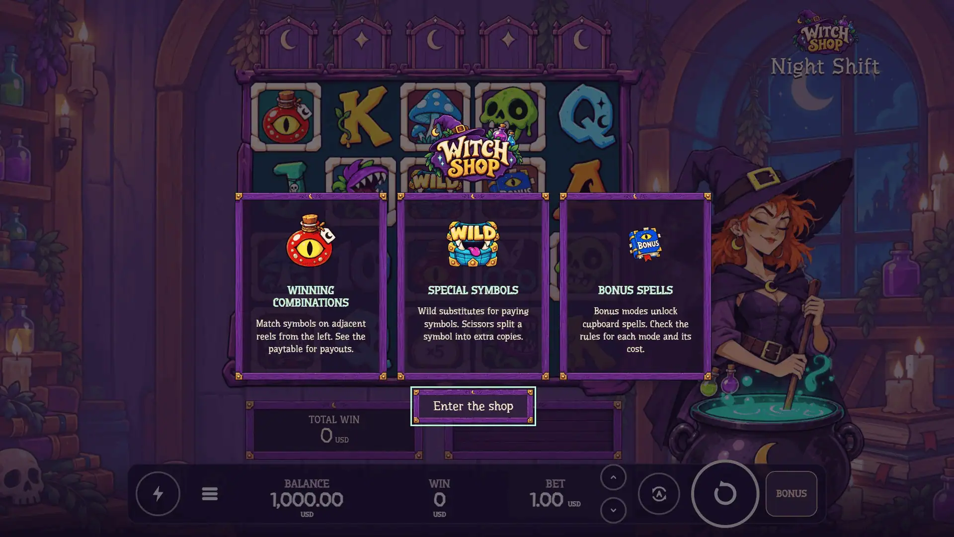 Witch Shop slot intro screen