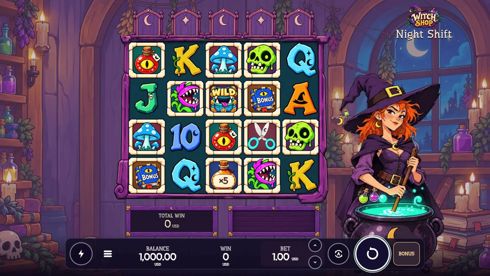 Witch Shop slot gameplay reels
