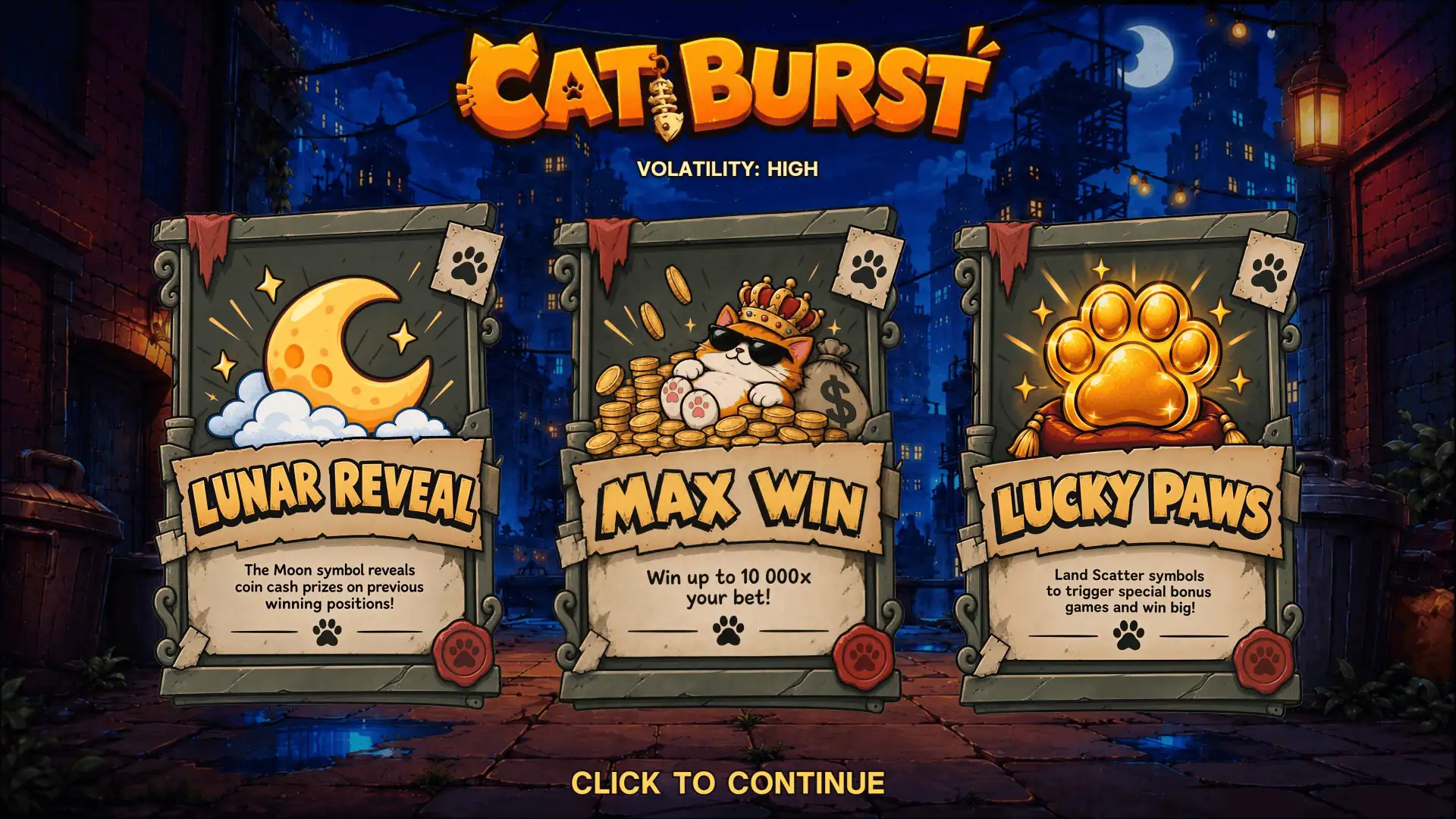 Cat Burst slot intro screen
