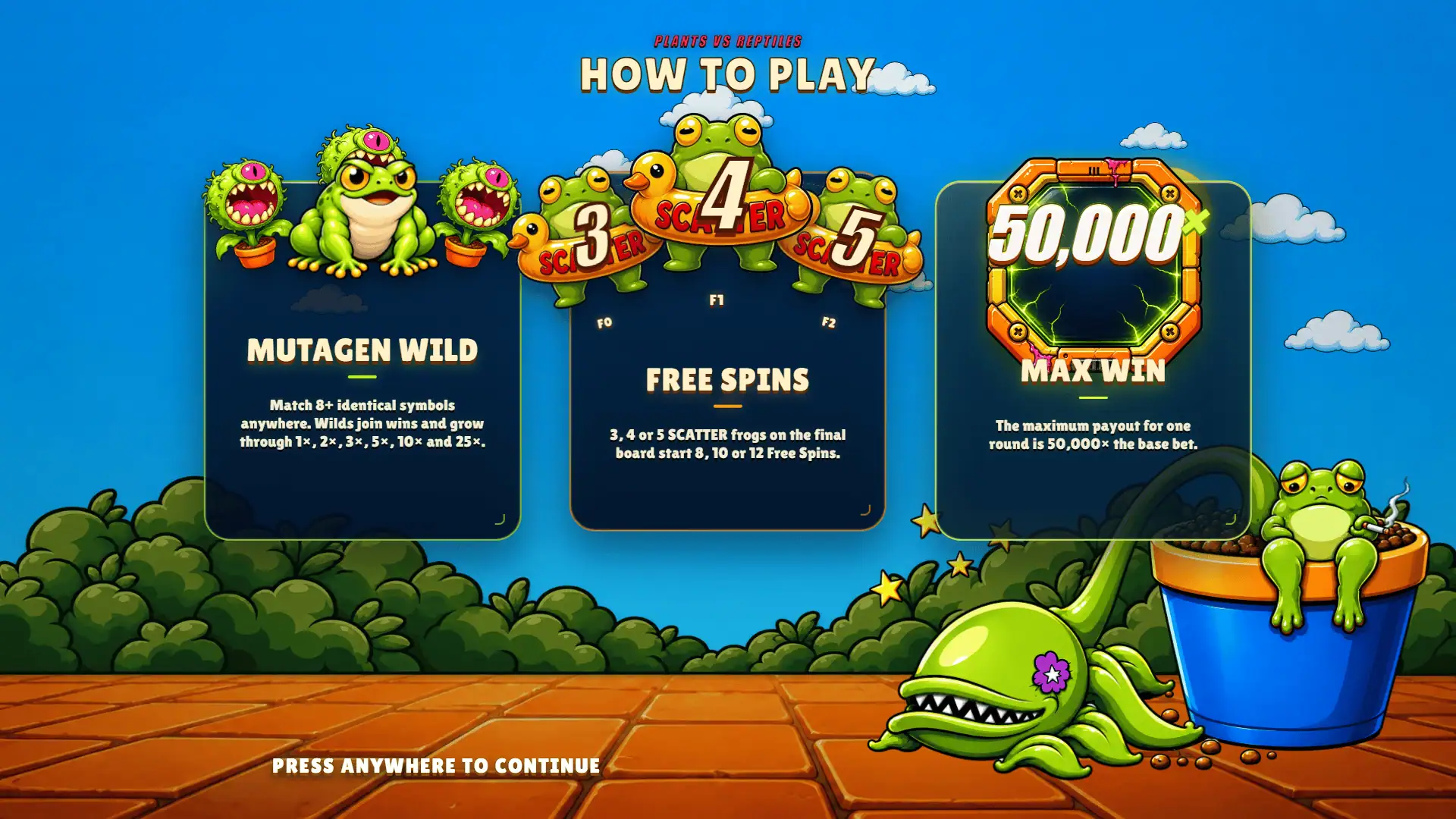 Plants vs Reptiles slot intro screen
