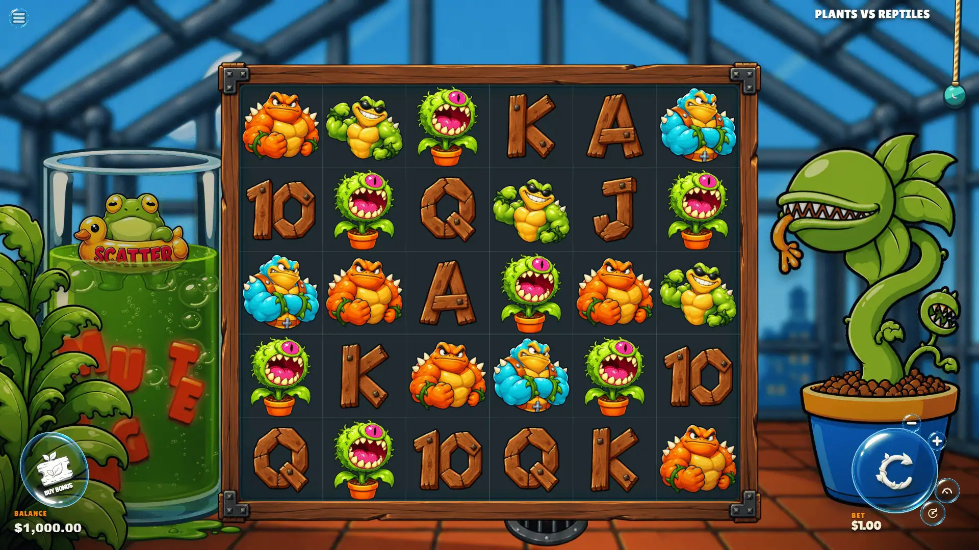 Plants vs Reptiles slot gameplay reels