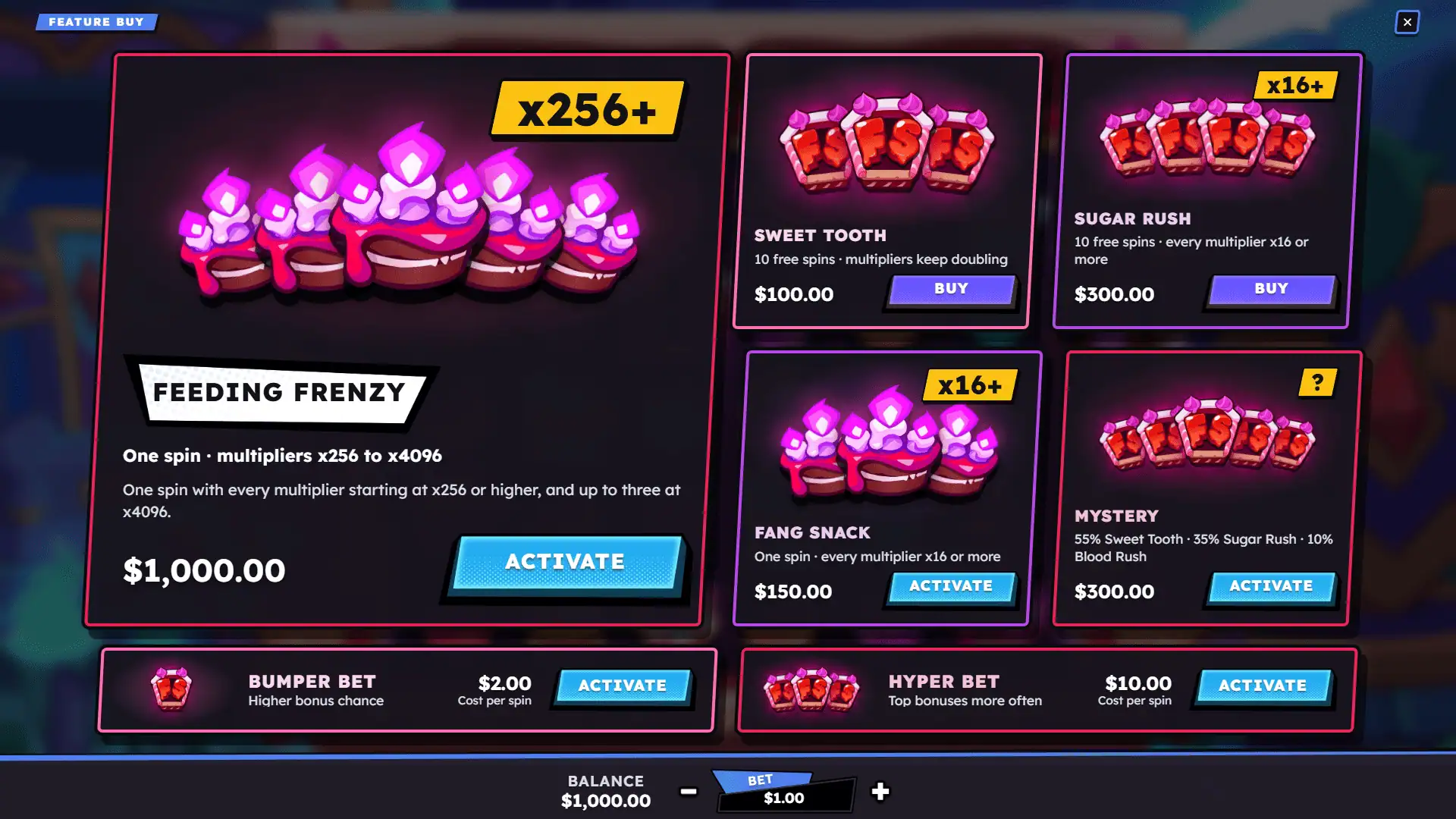 Blood Sugar bonus buy menu