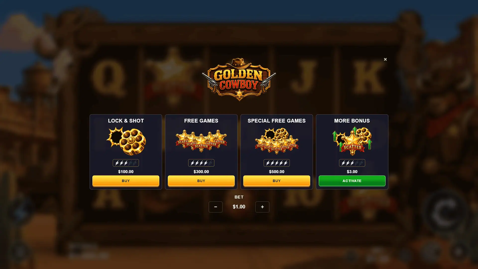 Golden Cowboy bonus buy menu