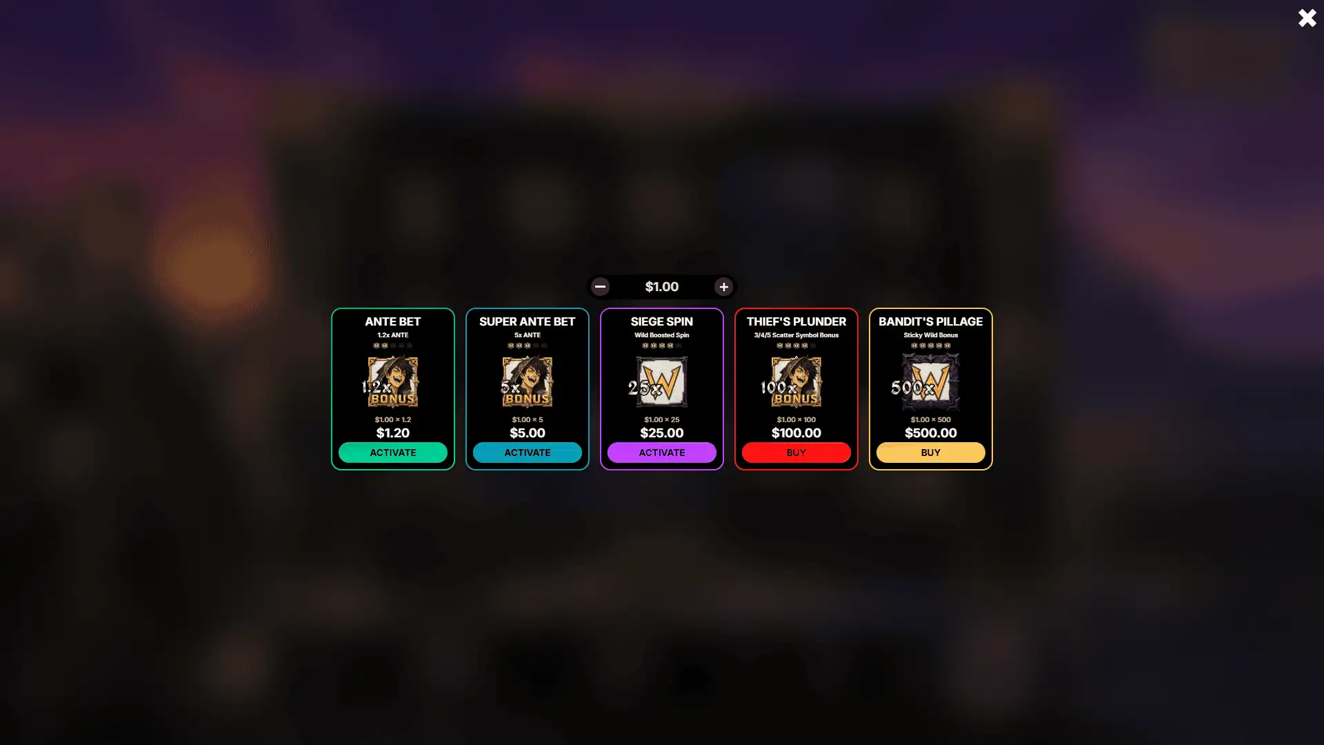 Medieval Fortune bonus buy menu