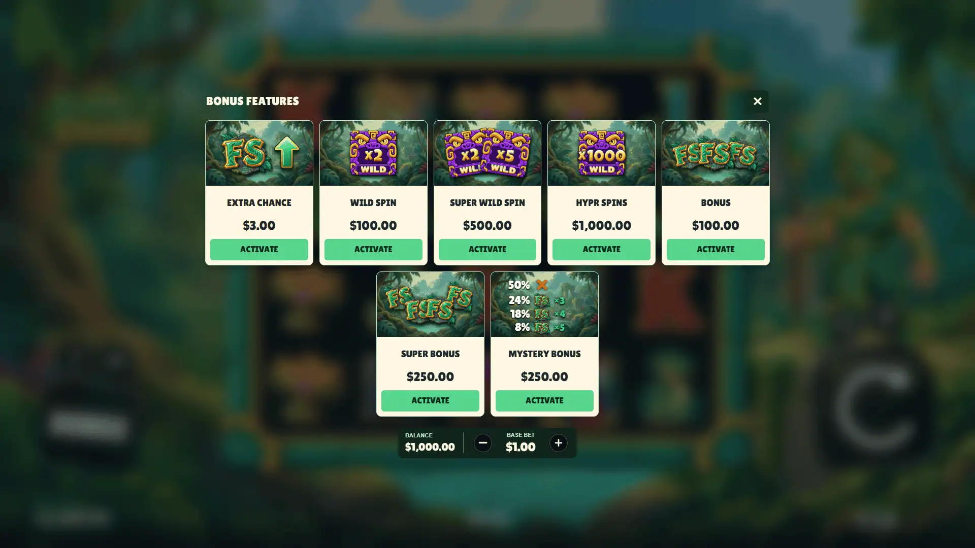 Jungle Chaos bonus buy menu