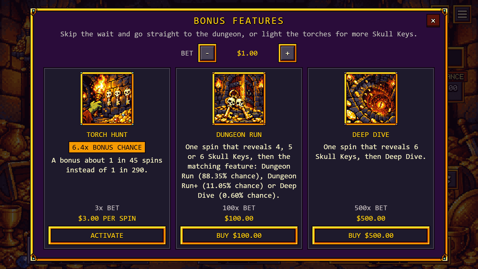 Hoard Run bonus buy menu