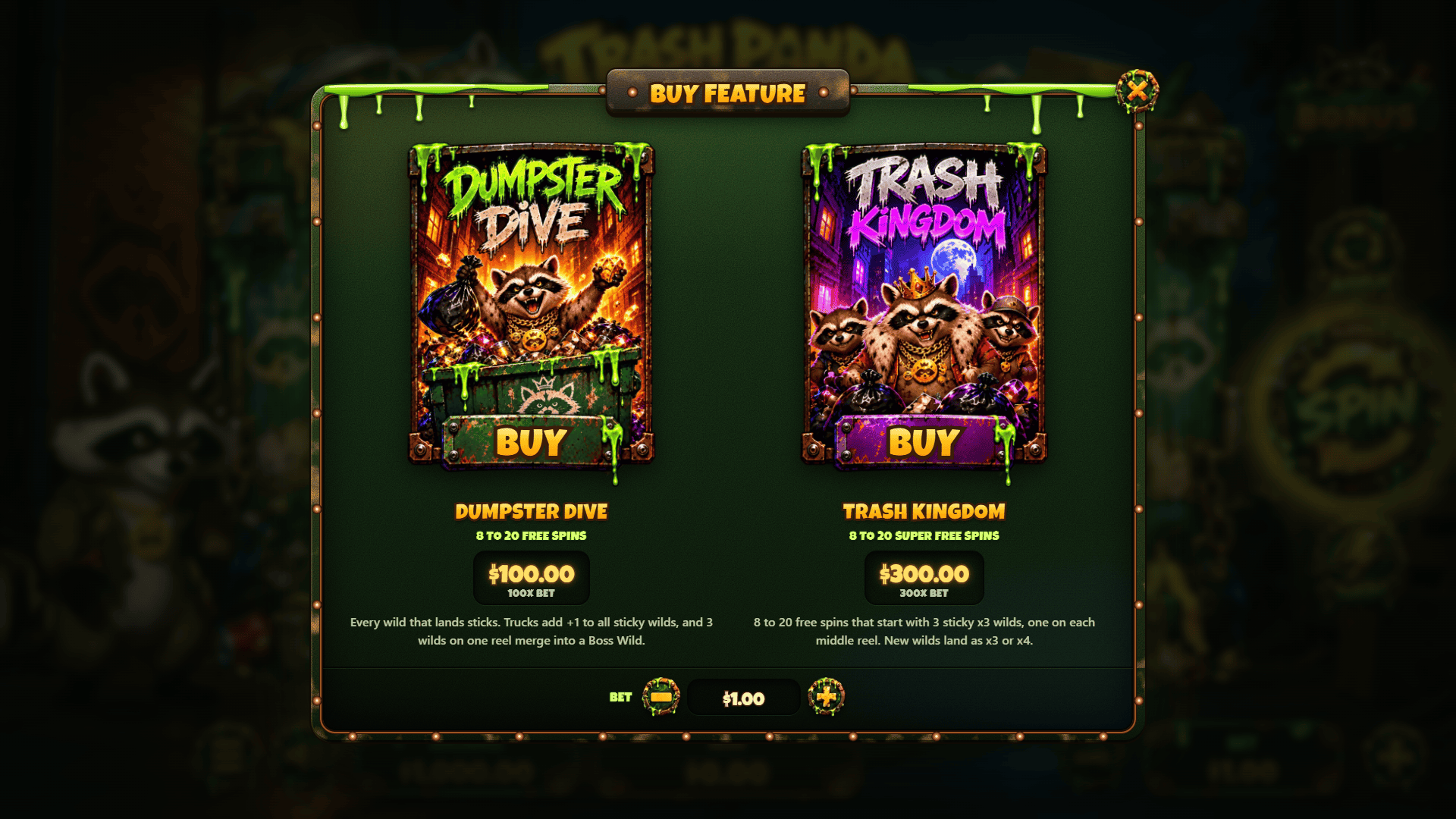 Trash Panda Heist bonus buy menu