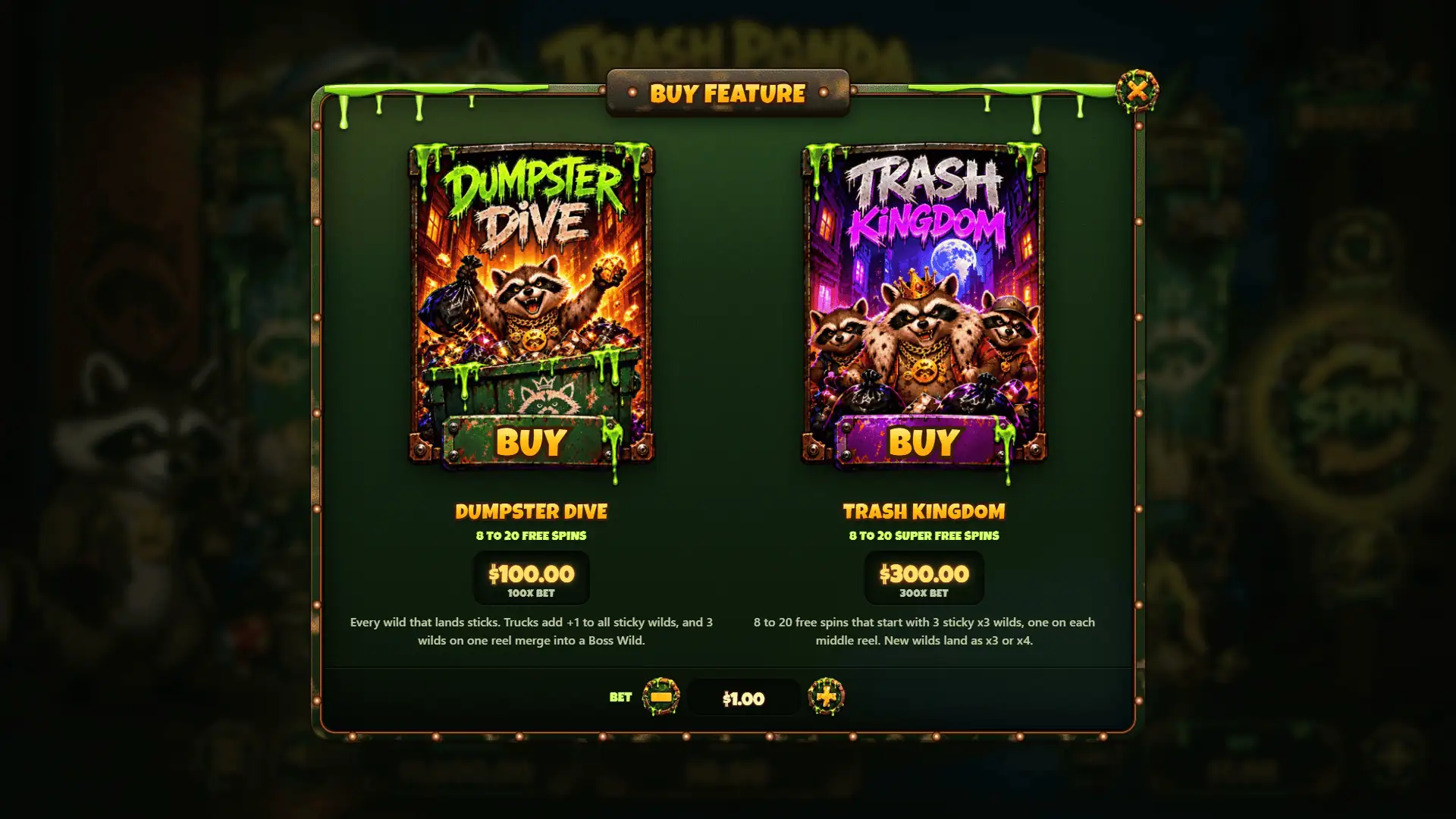 Trash Panda Heist bonus buy menu