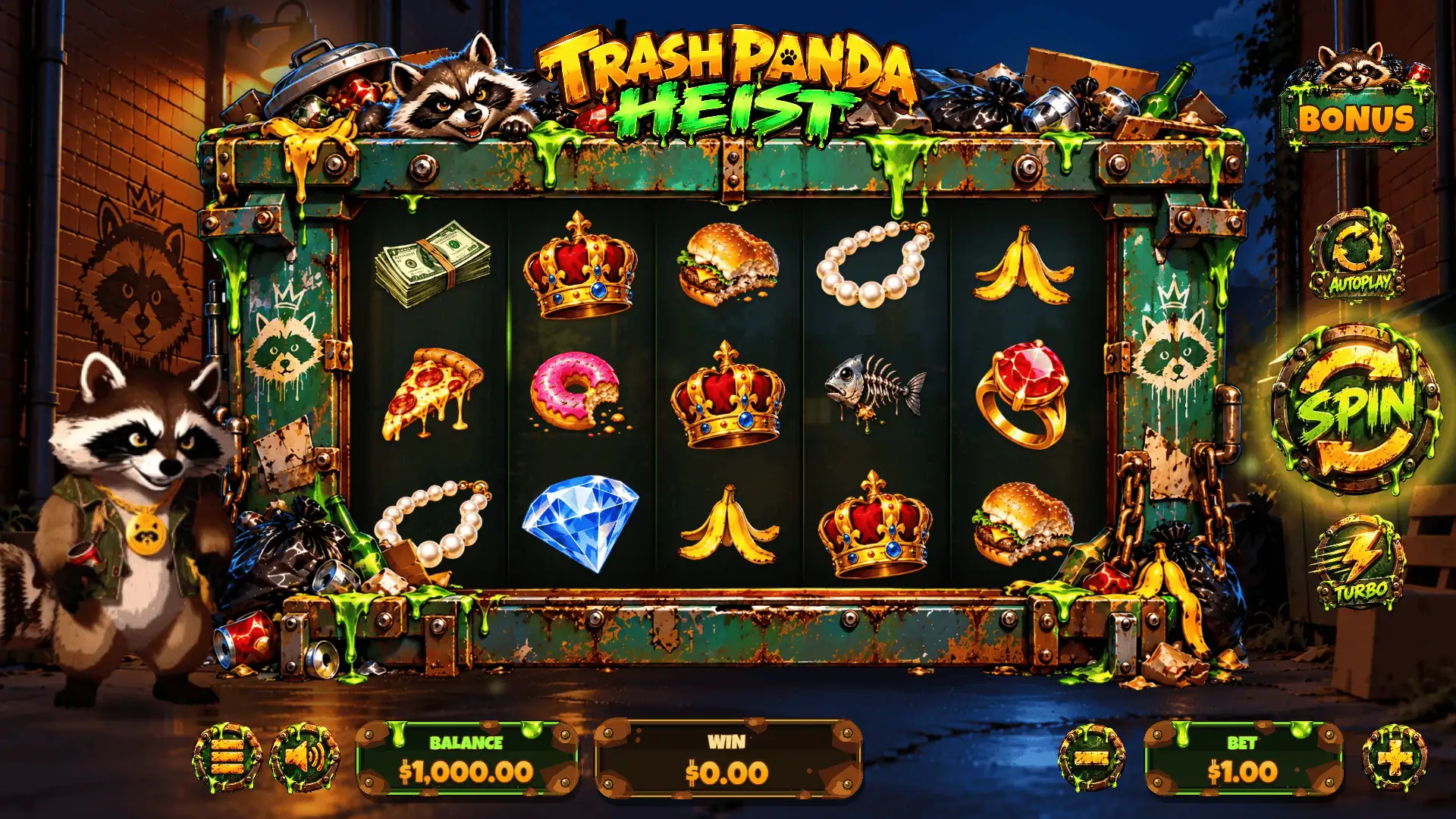 Trash Panda Heist slot gameplay reels