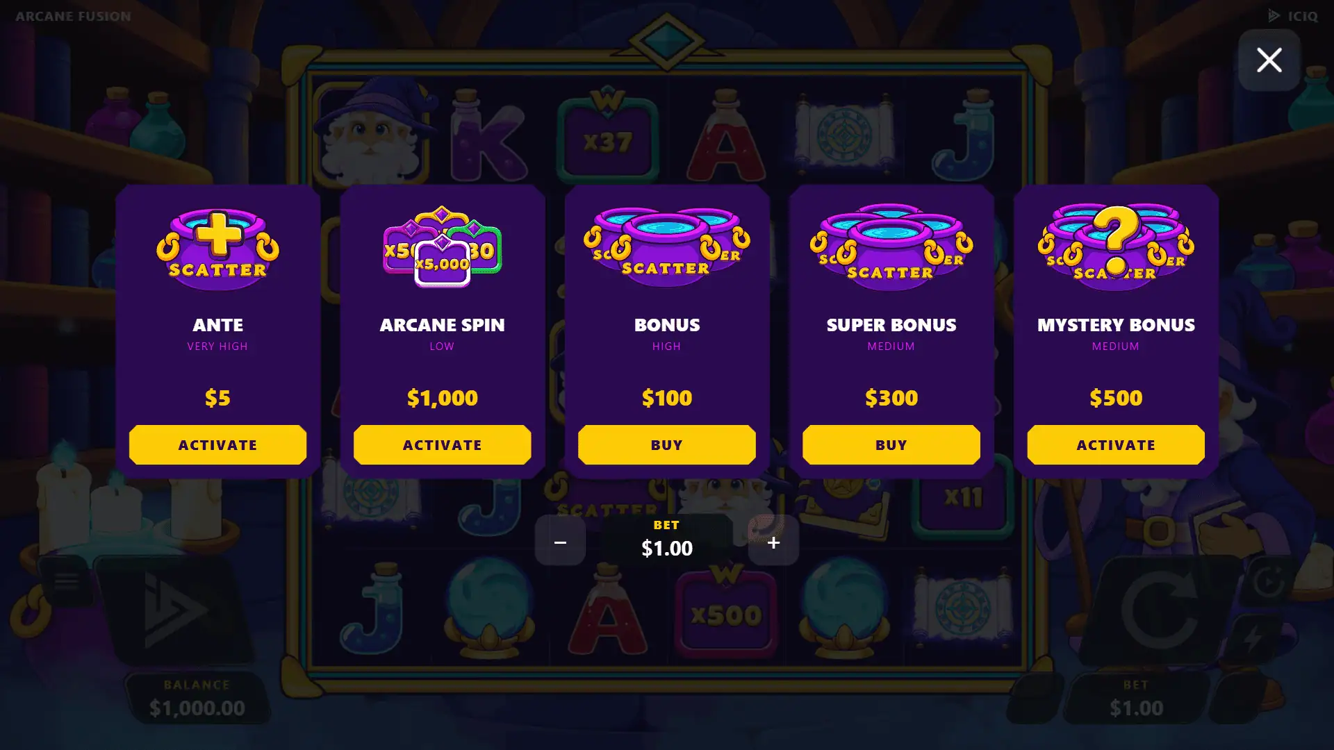 Arcane Fusion bonus buy menu