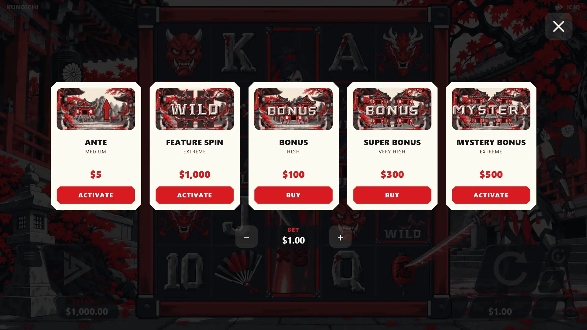 Kunoichi bonus buy menu