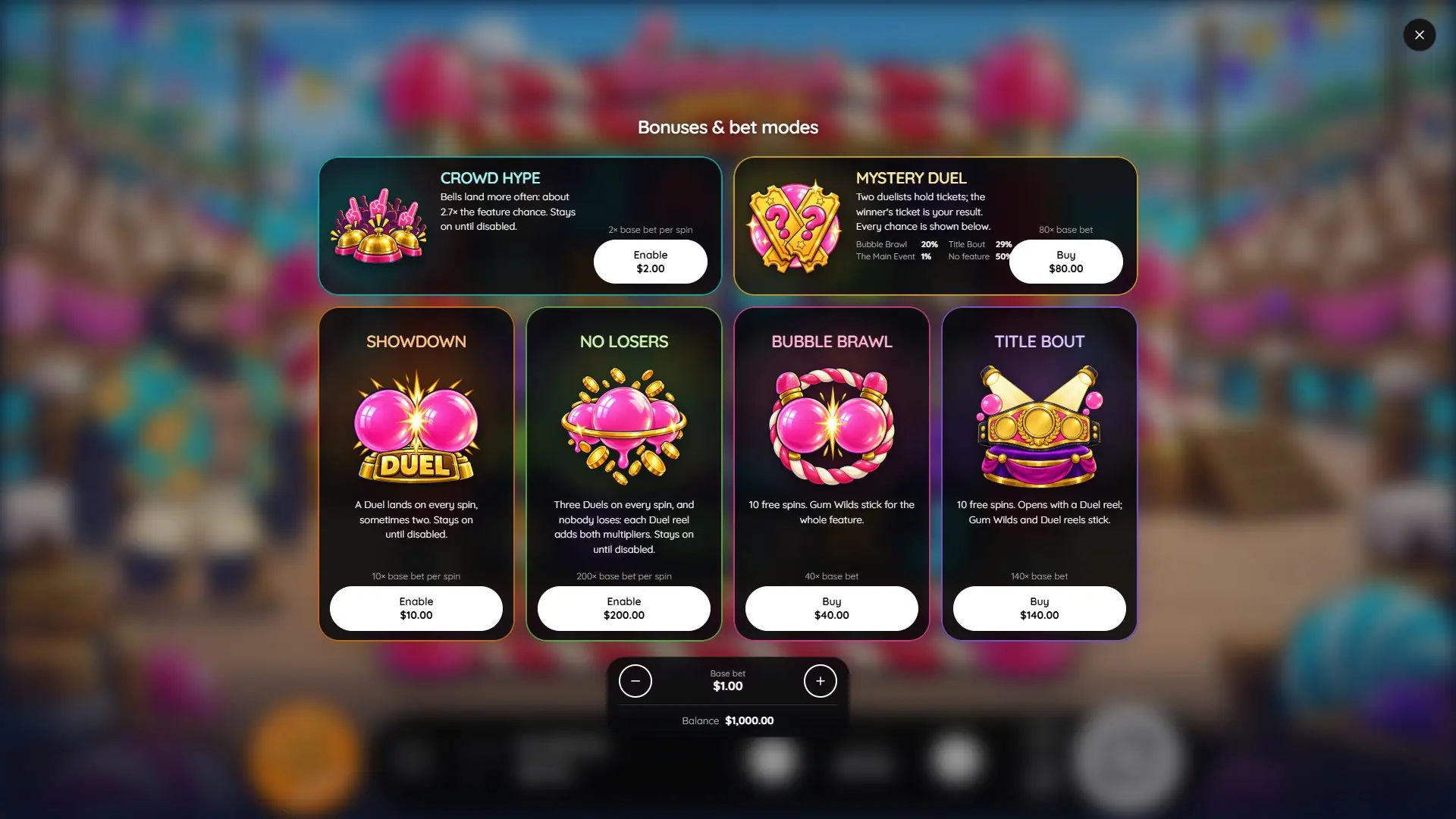 Gumrilla DUELS bonus buy menu