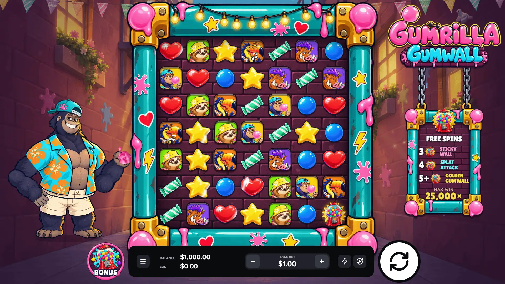 Gumrilla Gumwall slot gameplay reels