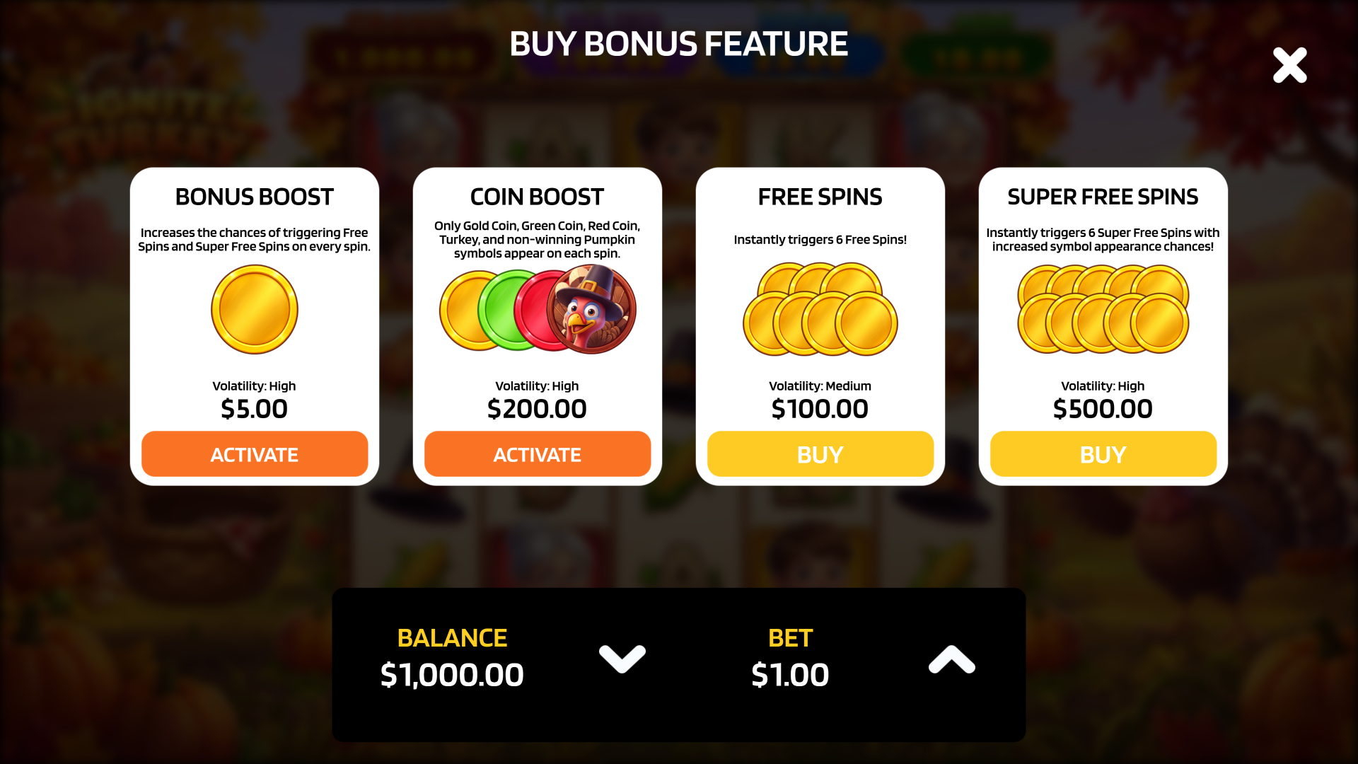 Ignite Turkey bonus buy menu