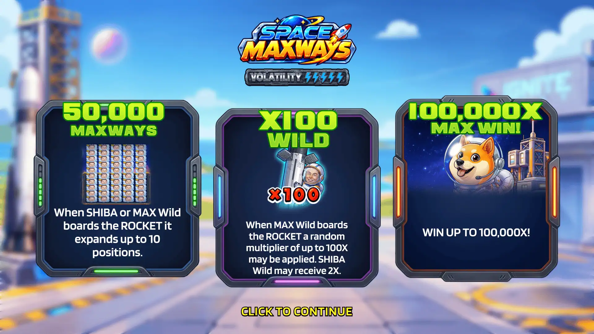 Space Maxways slot intro screen