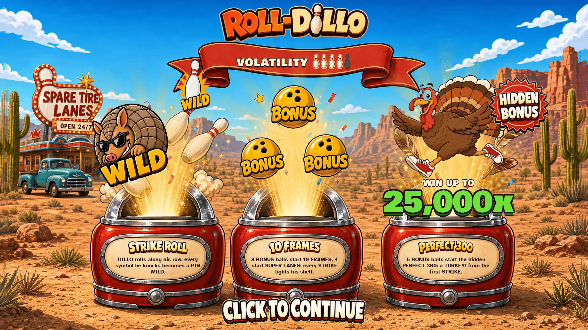 Roll-Dillo slot intro screen
